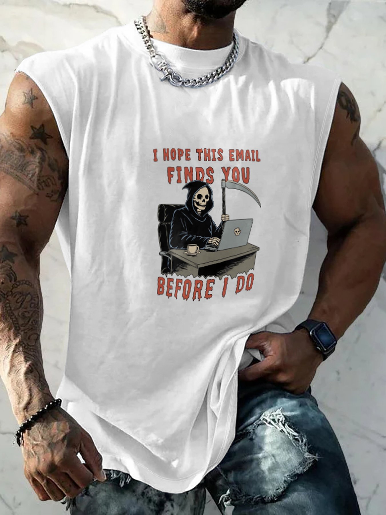 Hardaddy X Artist Coffee Man Mens Crewneck Tank Tops Skull Beach Sleeveless Shirt