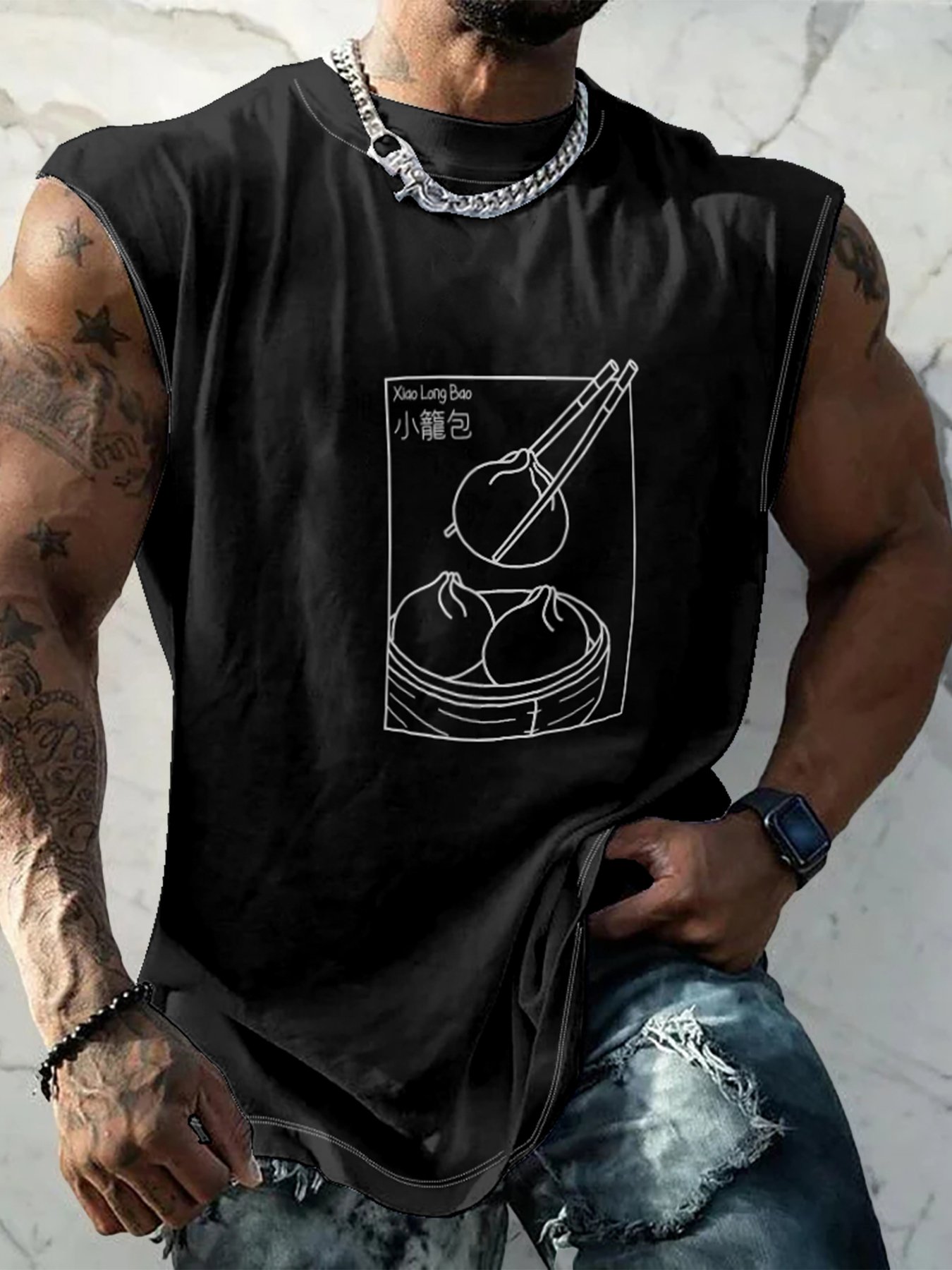 Hardaddy X Artist Kimprut Imut Mens Crewneck Tank Tops Xiao Long Bao Bun Beach Sleeveless Shirt