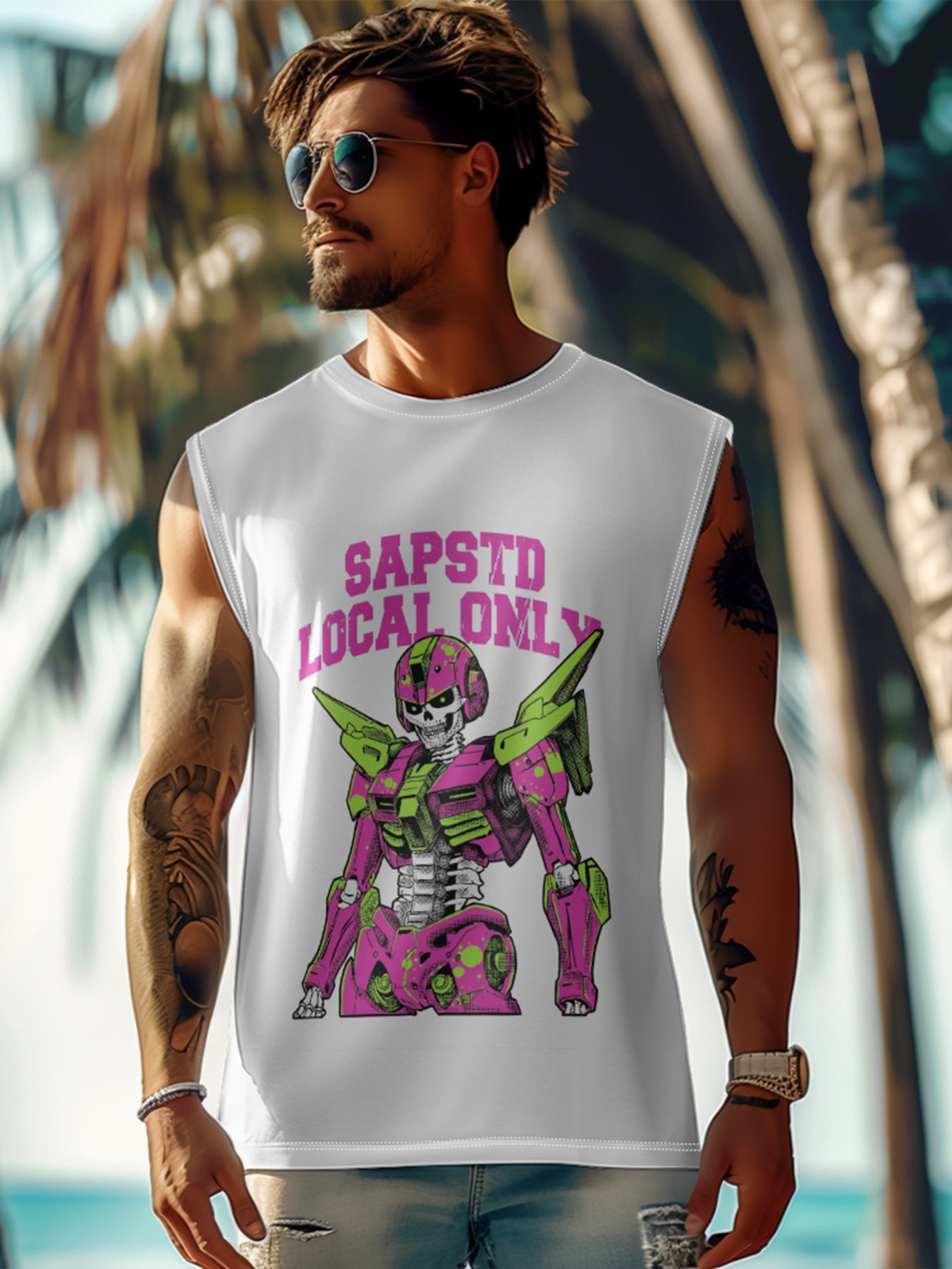 Hardaddy X Artist Muhammad Ilyas Saputro Mens Crewneck Tank Tops Japan Gundam Sleeveless T-Shirt