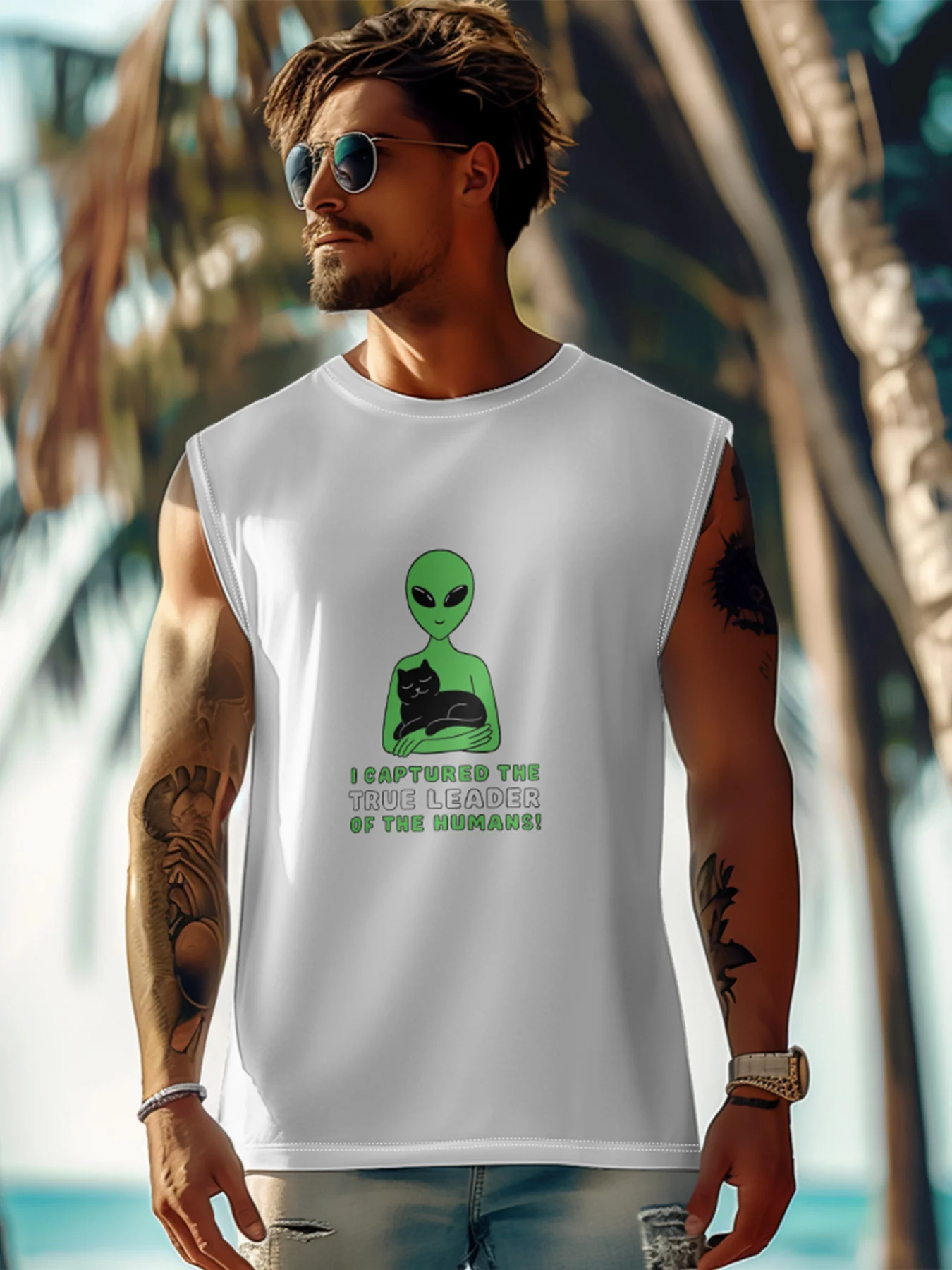 Hardaddy X Artist Coffee Man Mens Crewneck Tank Tops Alien Cat Beach Sleeveless Shirt