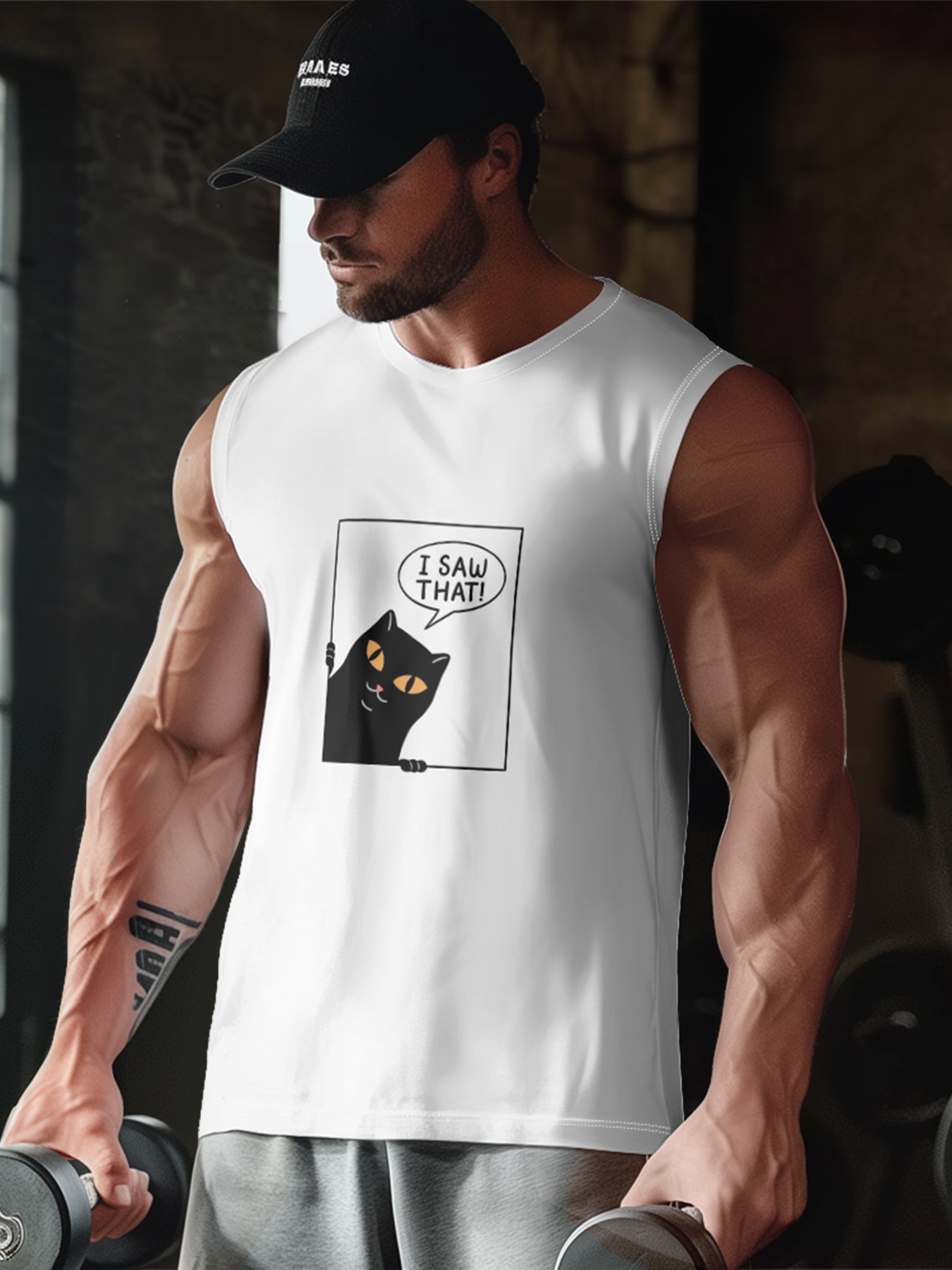 Hardaddy X Artist Coffee Man Mens Crewneck Tank Tops Black Cat Beach Sleeveless Shirt