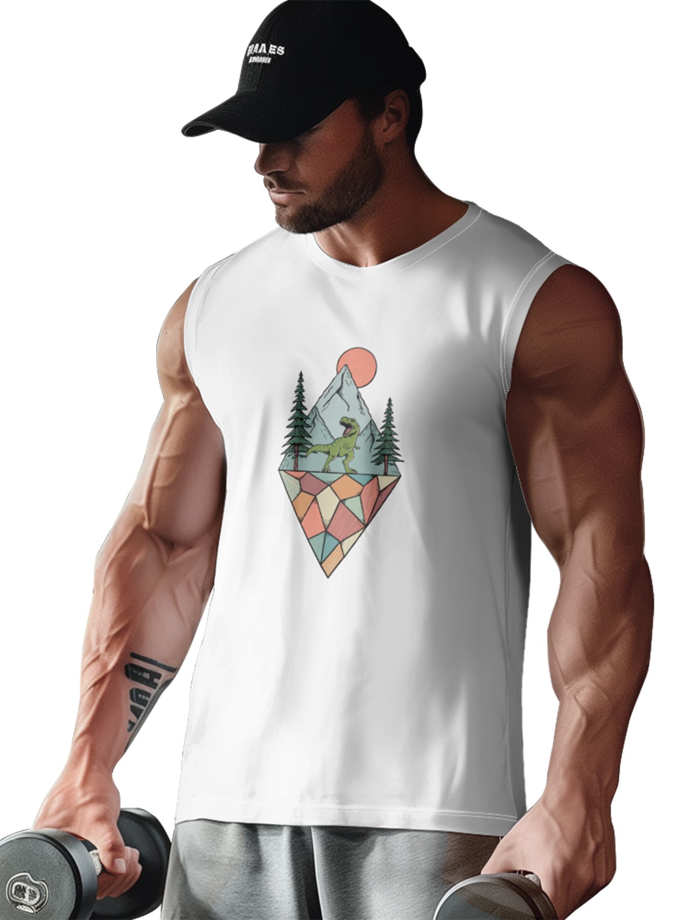 Hardaddy X Artist Coffee Man Mens Crewneck Tank Tops Dinosaur Beach Sleeveless Shirt