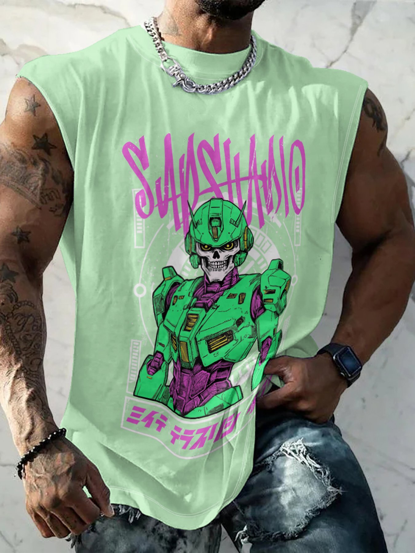 Hardaddy X Artist Muhammad Ilyas Saputro Mens Crewneck Tank Tops Japan Gundam Sleeveless T-Shirt