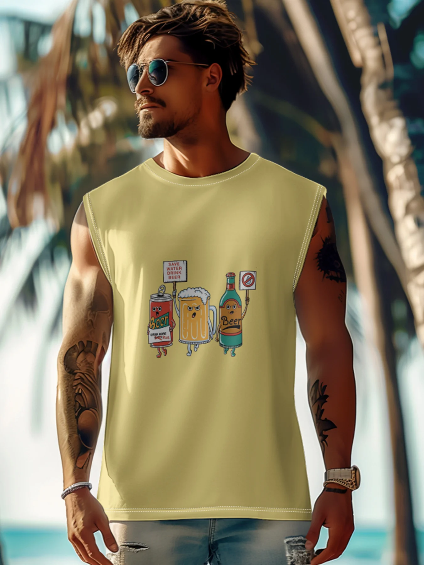Hardaddy X Artist Coffee Man Mens Crewneck Tank Tops Beer Beach Sleeveless Shirt