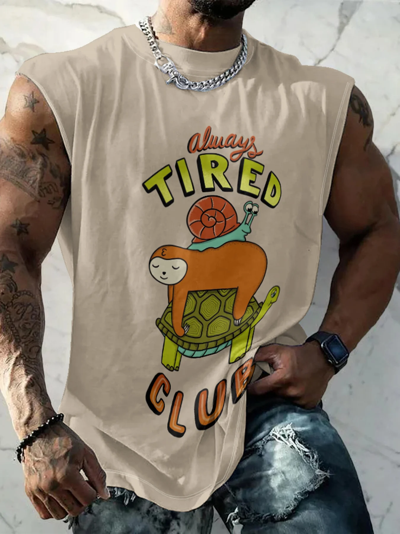 Hardaddy X Artist Coffee Man Mens Crewneck Tank Tops Turtle Snail Sloth Beach Sleeveless Shirt