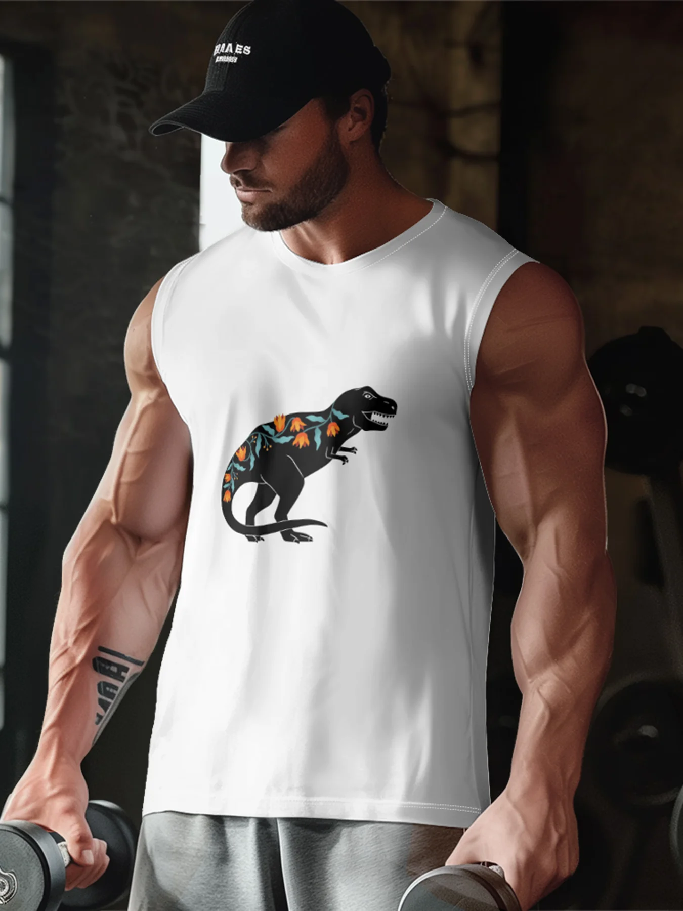 Hardaddy X Artist Coffee Man Mens Crewneck Tank Tops Dinosaur Beach Sleeveless Shirt