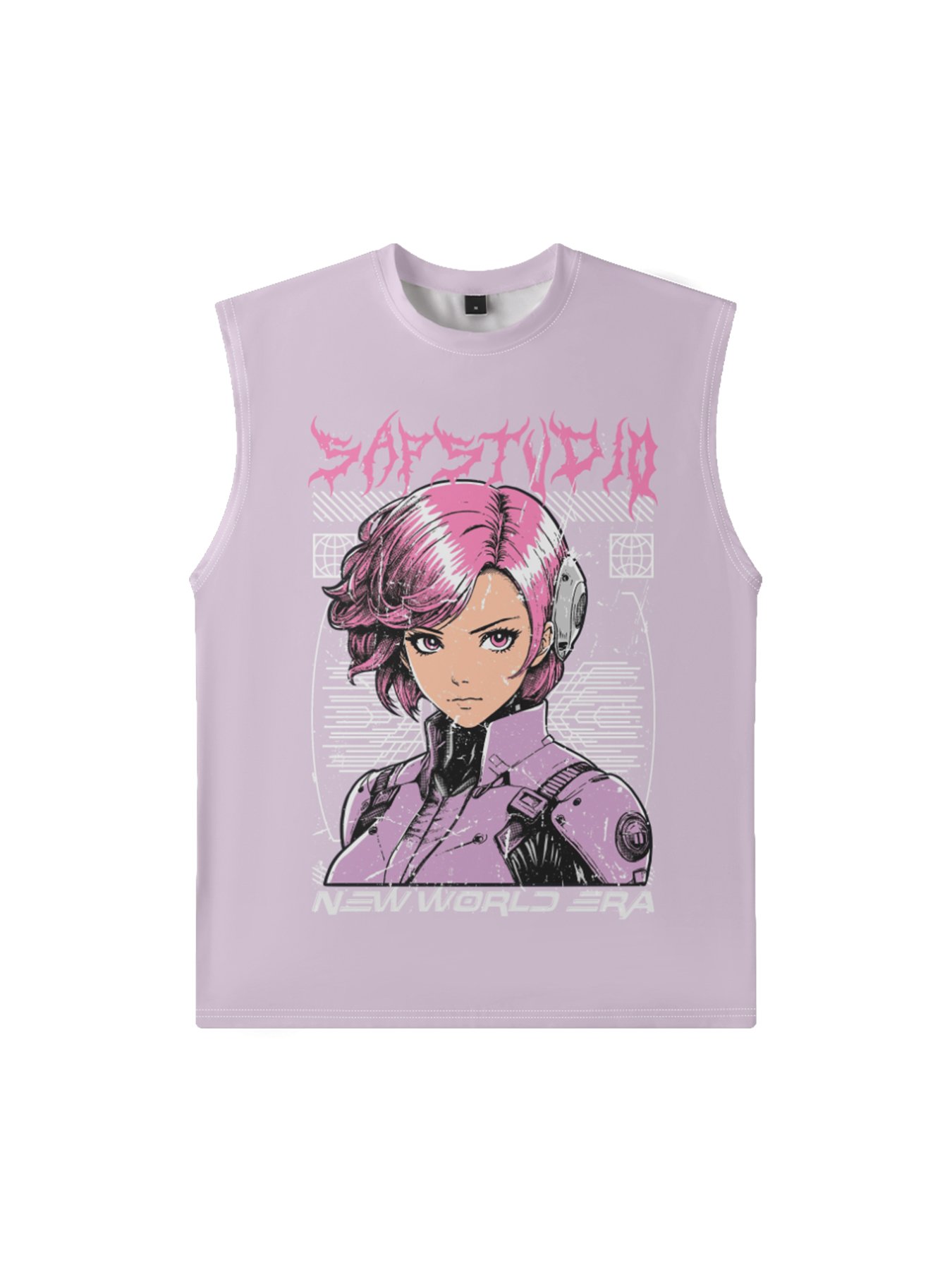 Hardaddy X Artist Muhammad Ilyas Saputro Mens Crewneck Tank Tops Japanese Two-dimensional Cartoon Sleeveless T-Shirt
