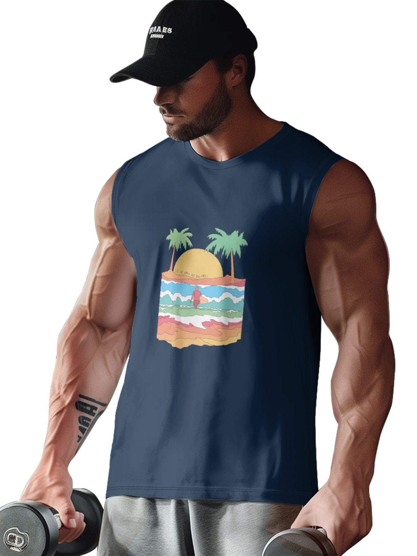 Hardaddy X Artist Stephen Wade Mens Crewneck Tank Tops Palm Beach Sleeveless Shirt