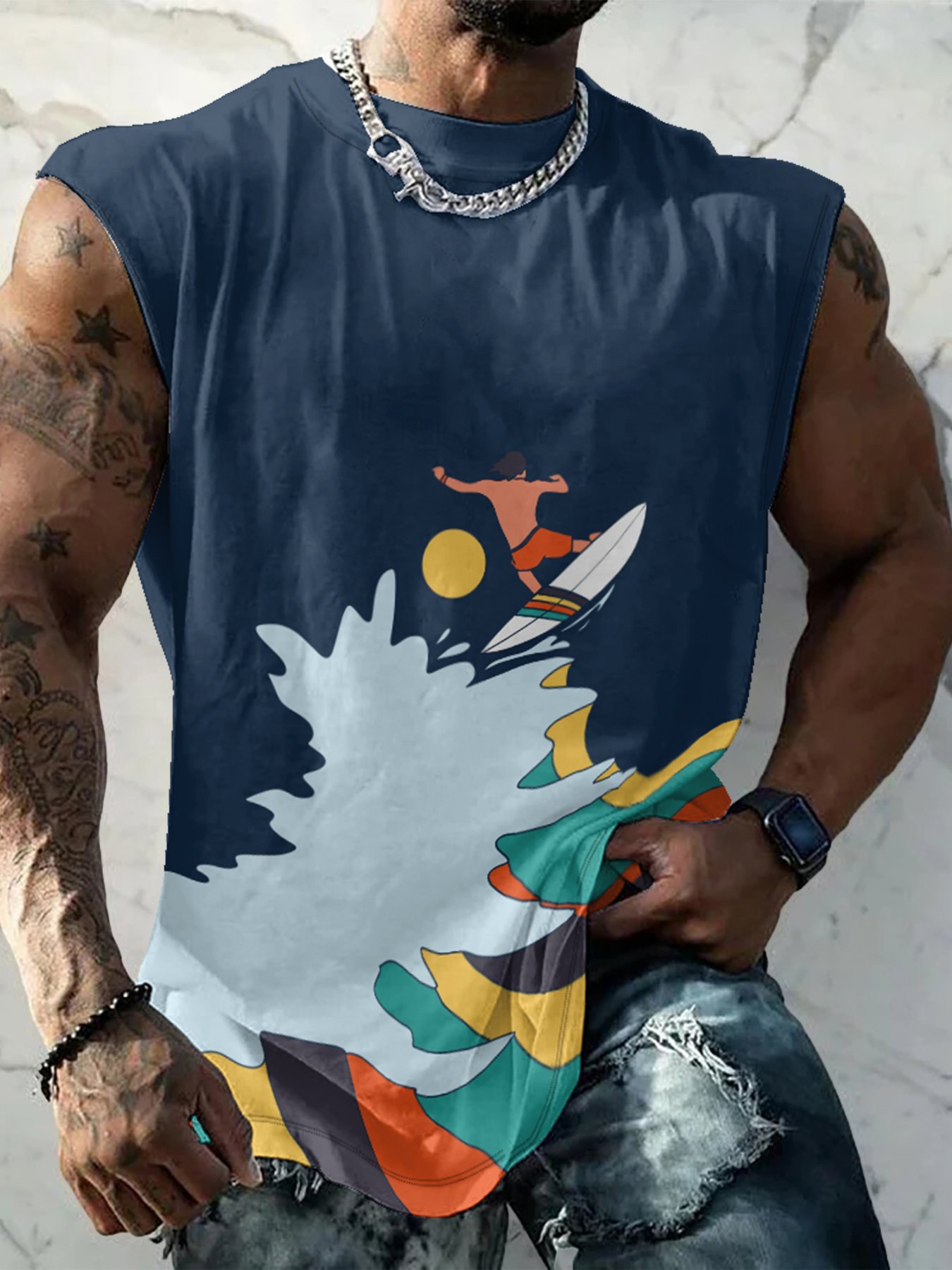 Hardaddy X Artist Stephen Wade Mens Crewneck Tank Tops Surfing Beach Sleeveless Shirt