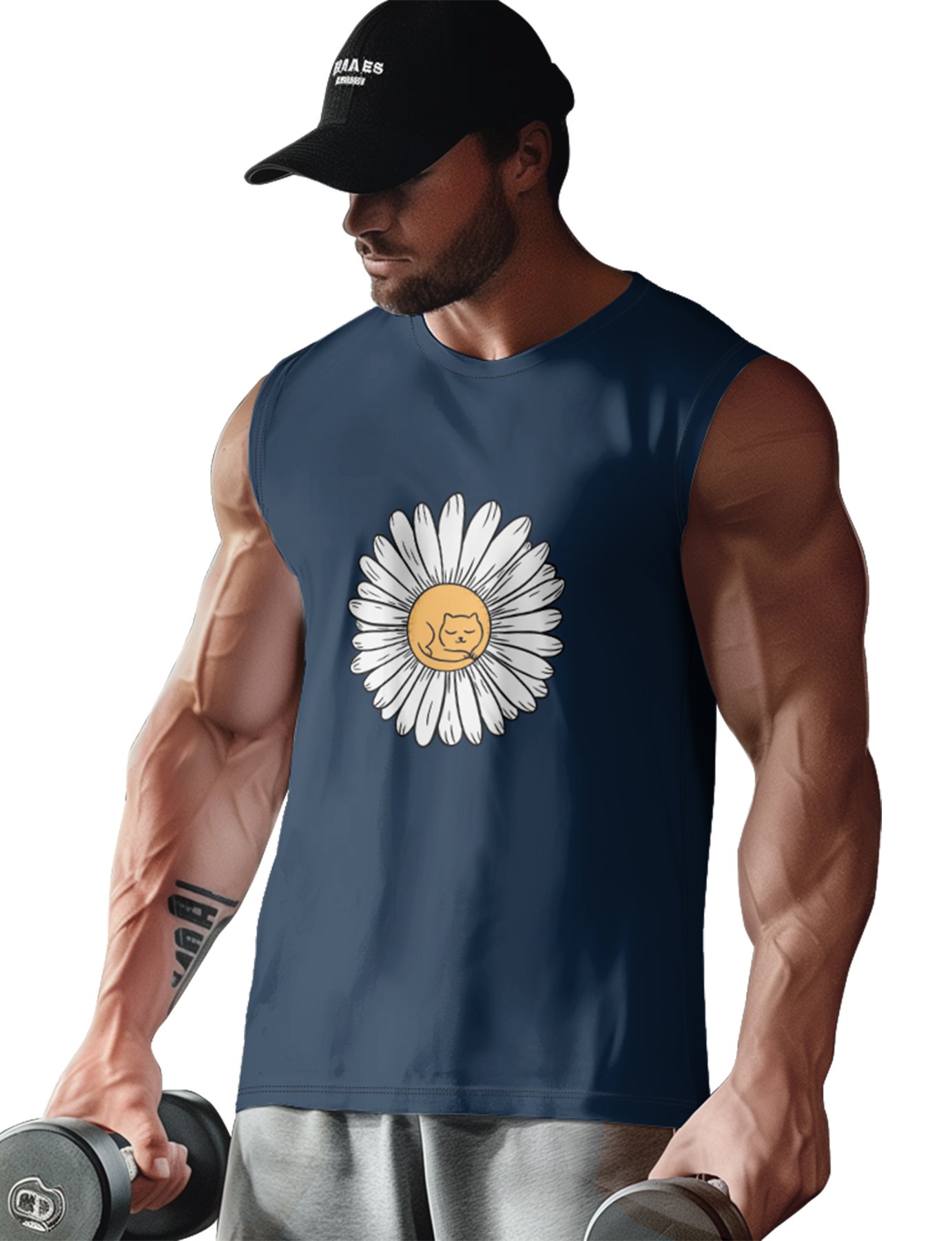 Hardaddy X Artist Coffee Man Mens Crewneck Tank Tops Daisy Cat Beach Sleeveless Shirt