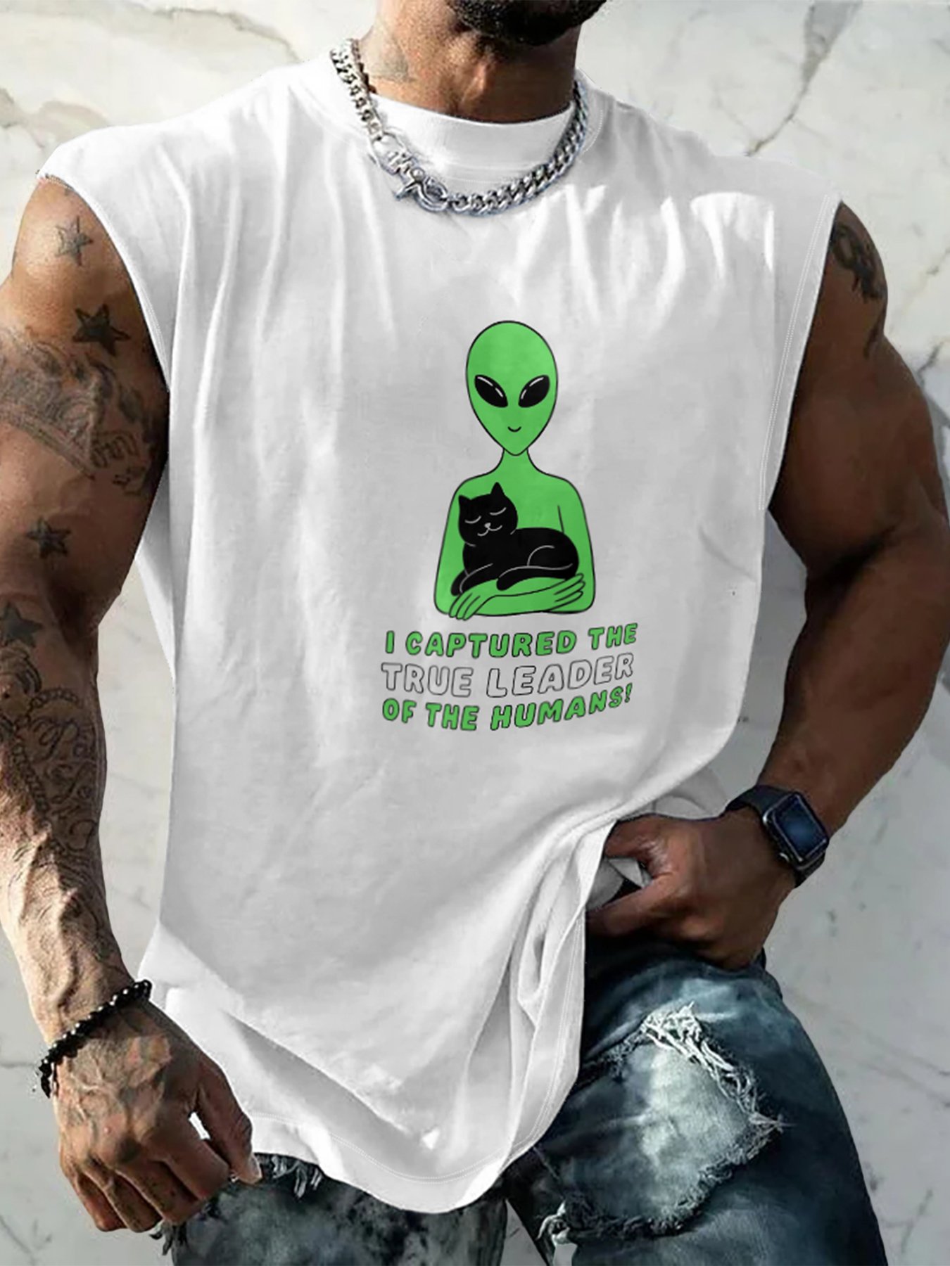 Hardaddy X Artist Coffee Man Mens Crewneck Tank Tops Alien Cat Beach Sleeveless Shirt
