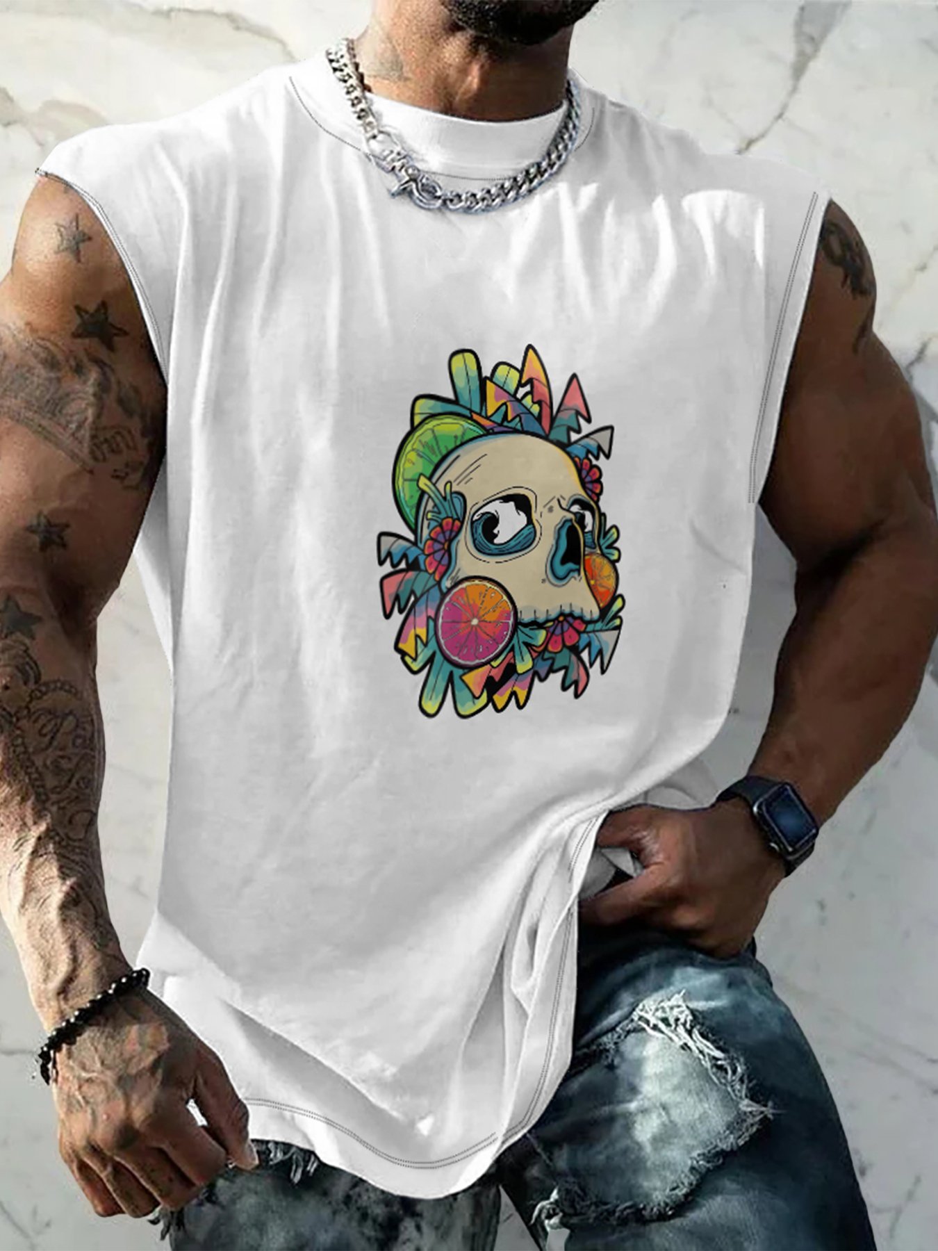 Hardaddy X Artist Stephen Wade Mens Crewneck Tank Tops Skull Beach Sleeveless Shirt