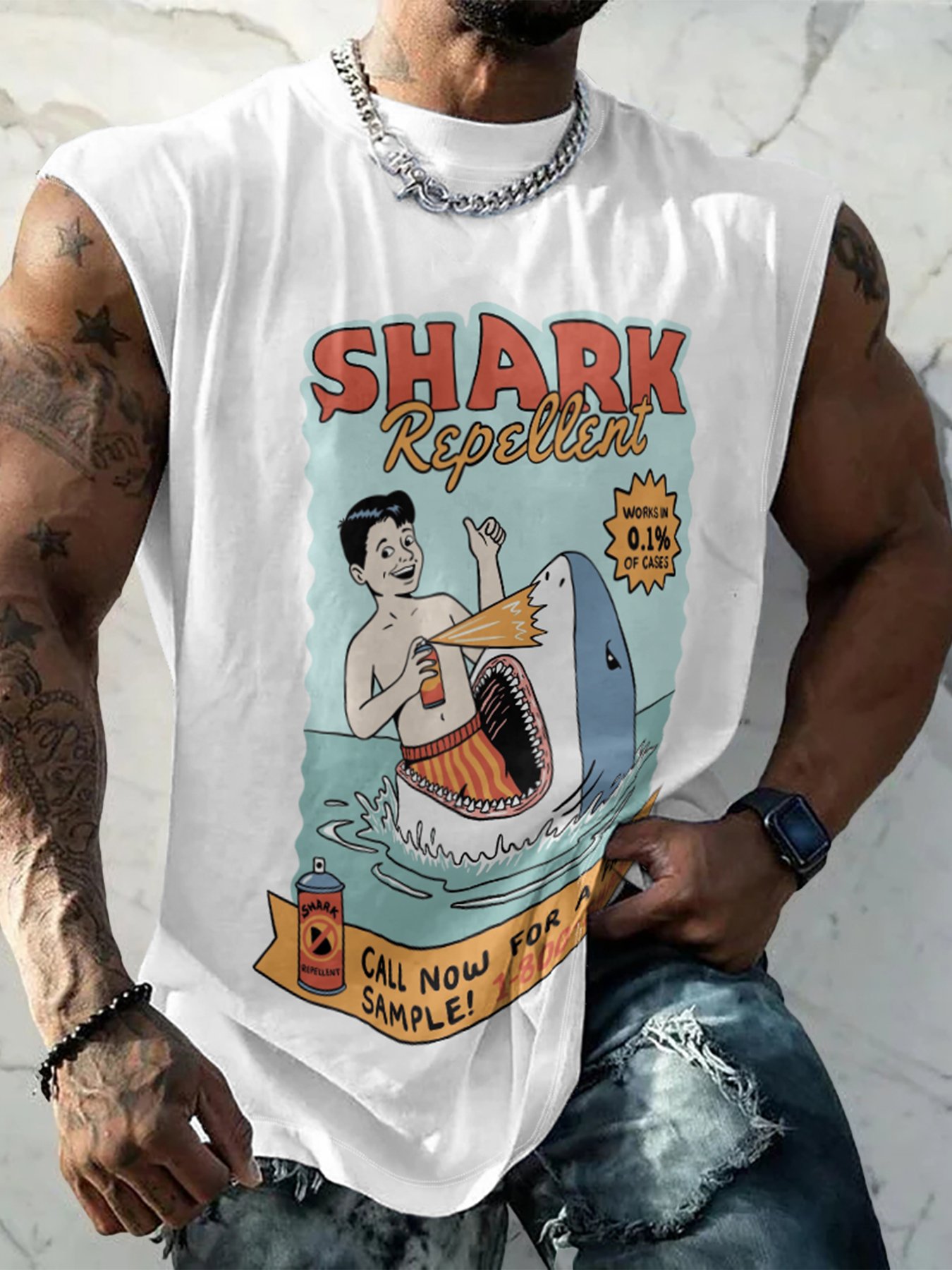 Hardaddy X Artist Coffee Man Mens Crewneck Tank Tops Shark Repellent Beach Sleeveless Shirt
