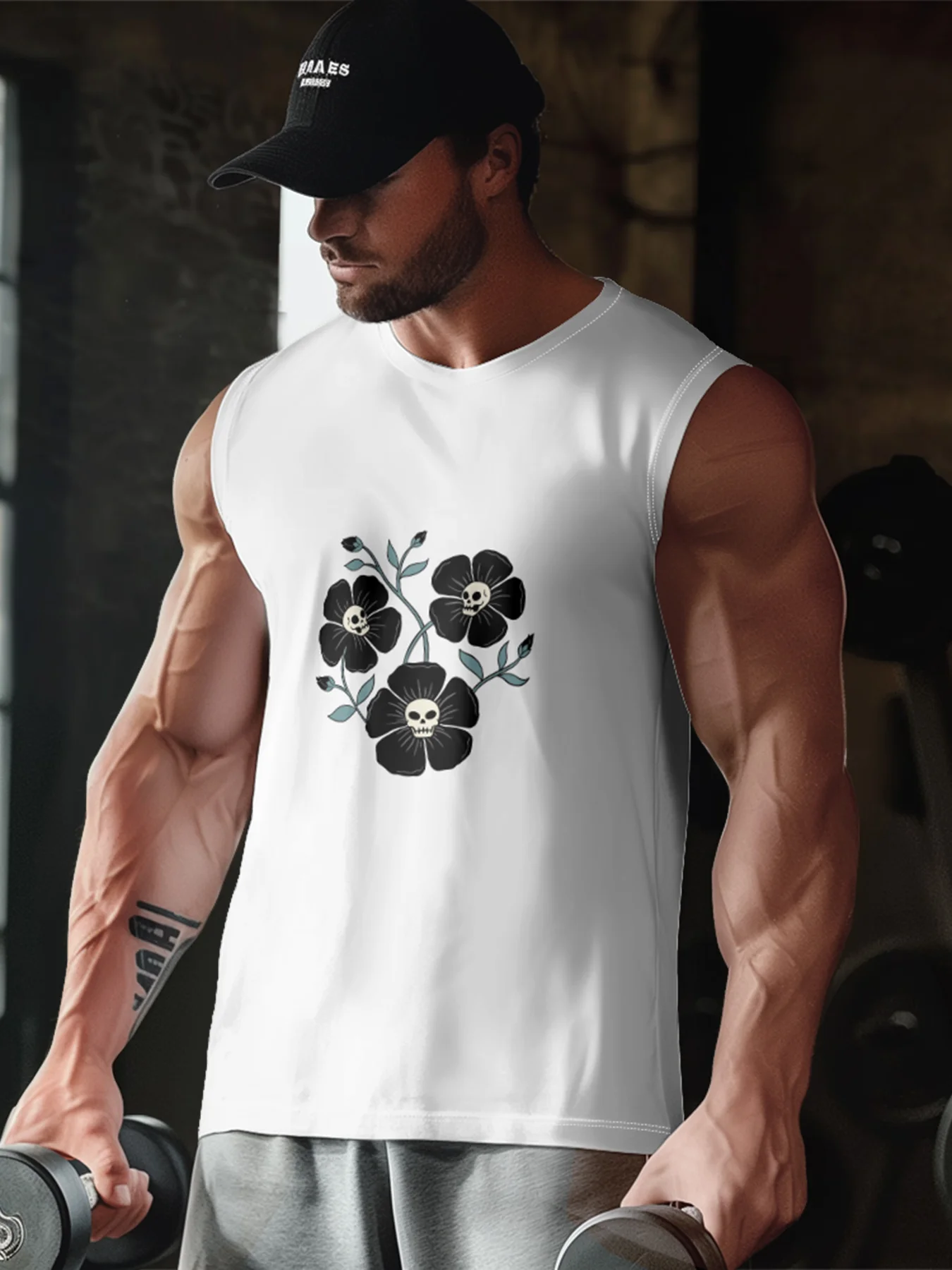 Hardaddy X Artist Coffee Man Mens Crewneck Tank Tops Skull Floral Beach Sleeveless Shirt