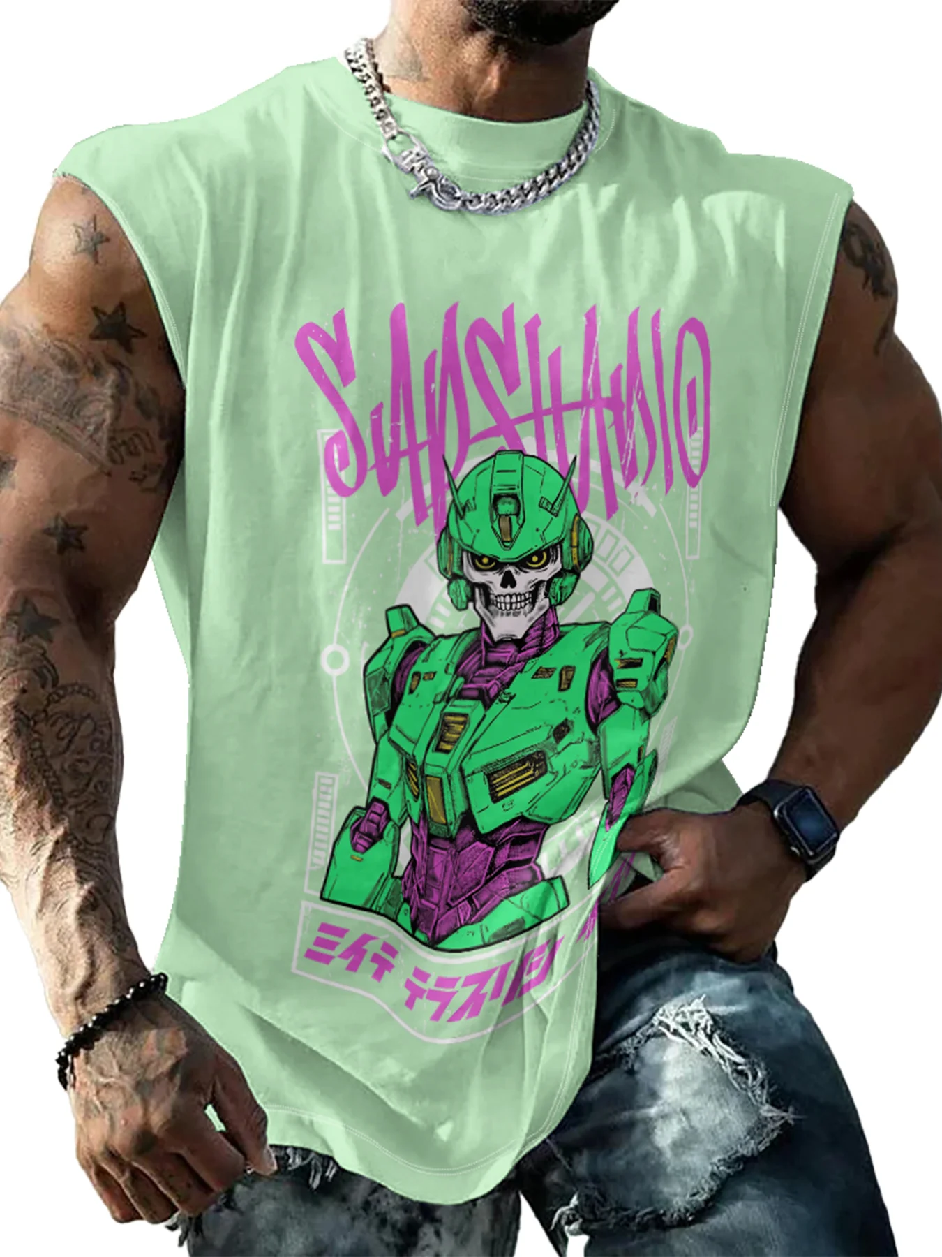 Hardaddy X Artist Muhammad Ilyas Saputro Mens Crewneck Tank Tops Japan Gundam Sleeveless T-Shirt
