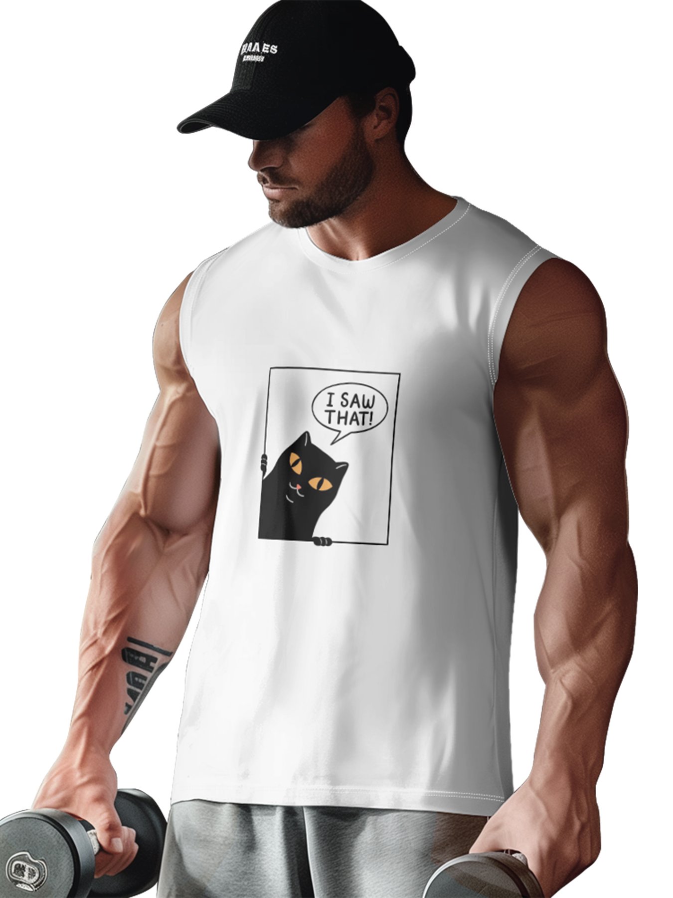 Hardaddy X Artist Coffee Man Mens Crewneck Tank Tops Black Cat Beach Sleeveless Shirt