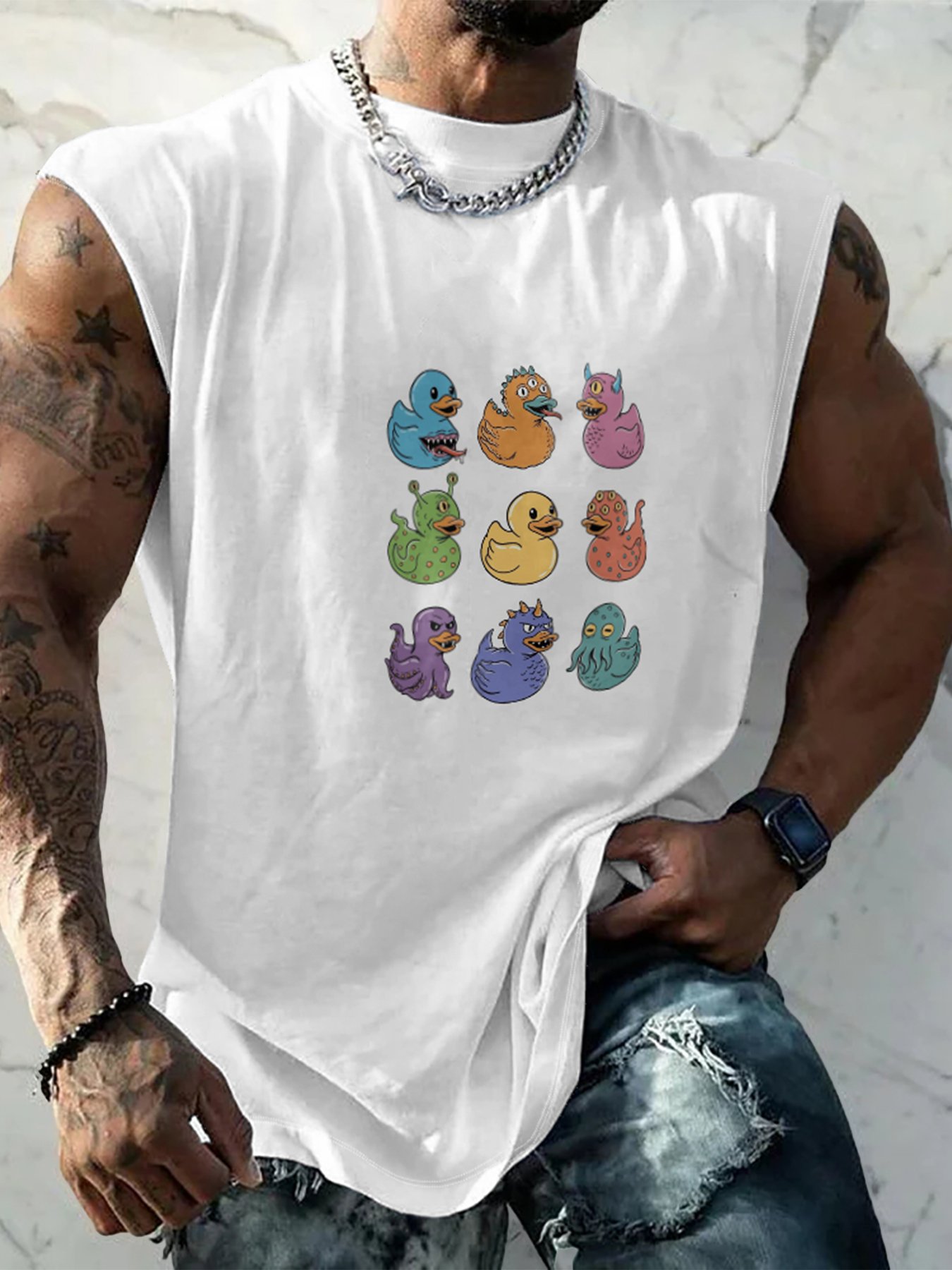 Hardaddy X Artist Coffee Man Mens Crewneck Tank Tops Yellow Duck Beach Sleeveless Shirt