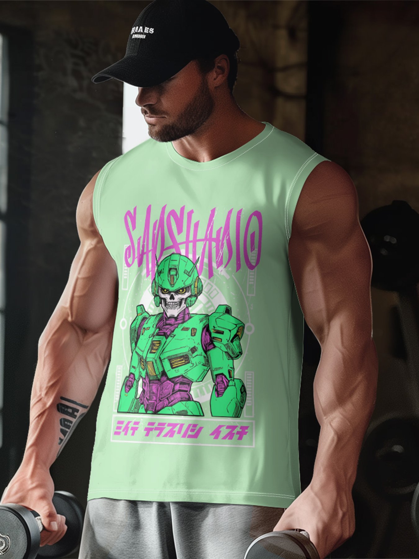 Hardaddy X Artist Muhammad Ilyas Saputro Mens Crewneck Tank Tops Japan Gundam Sleeveless T-Shirt