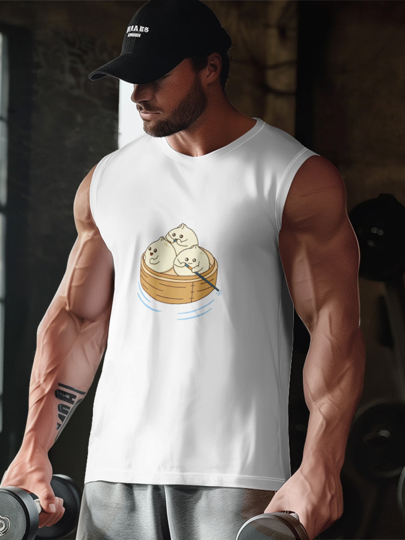 Hardaddy X Artist Kimprut Imut Mens Crewneck Tank Tops Xiao Long Bao Beach Sleeveless Shirt