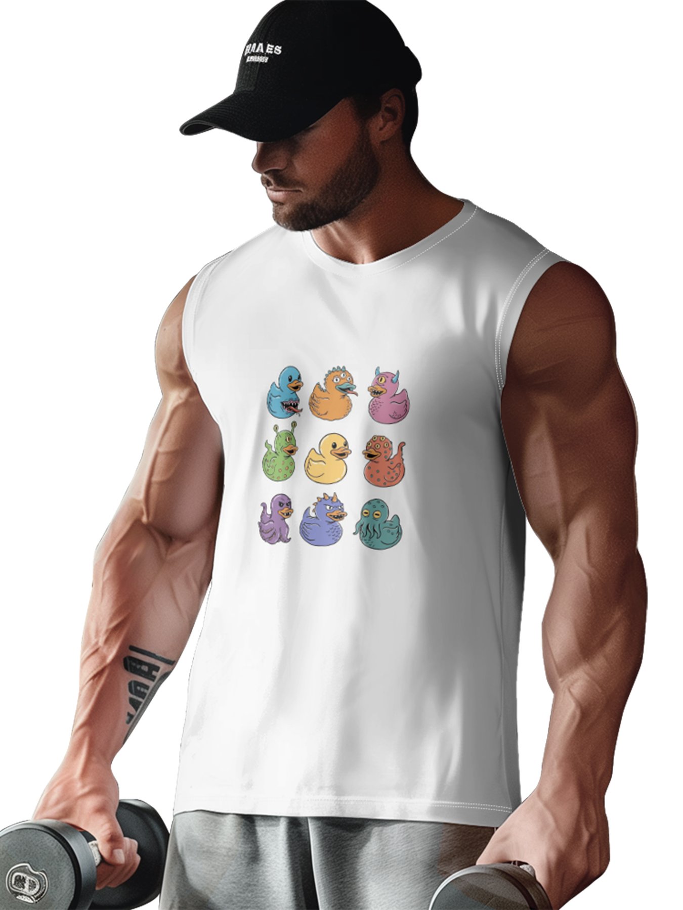 Hardaddy X Artist Coffee Man Mens Crewneck Tank Tops Yellow Duck Beach Sleeveless Shirt