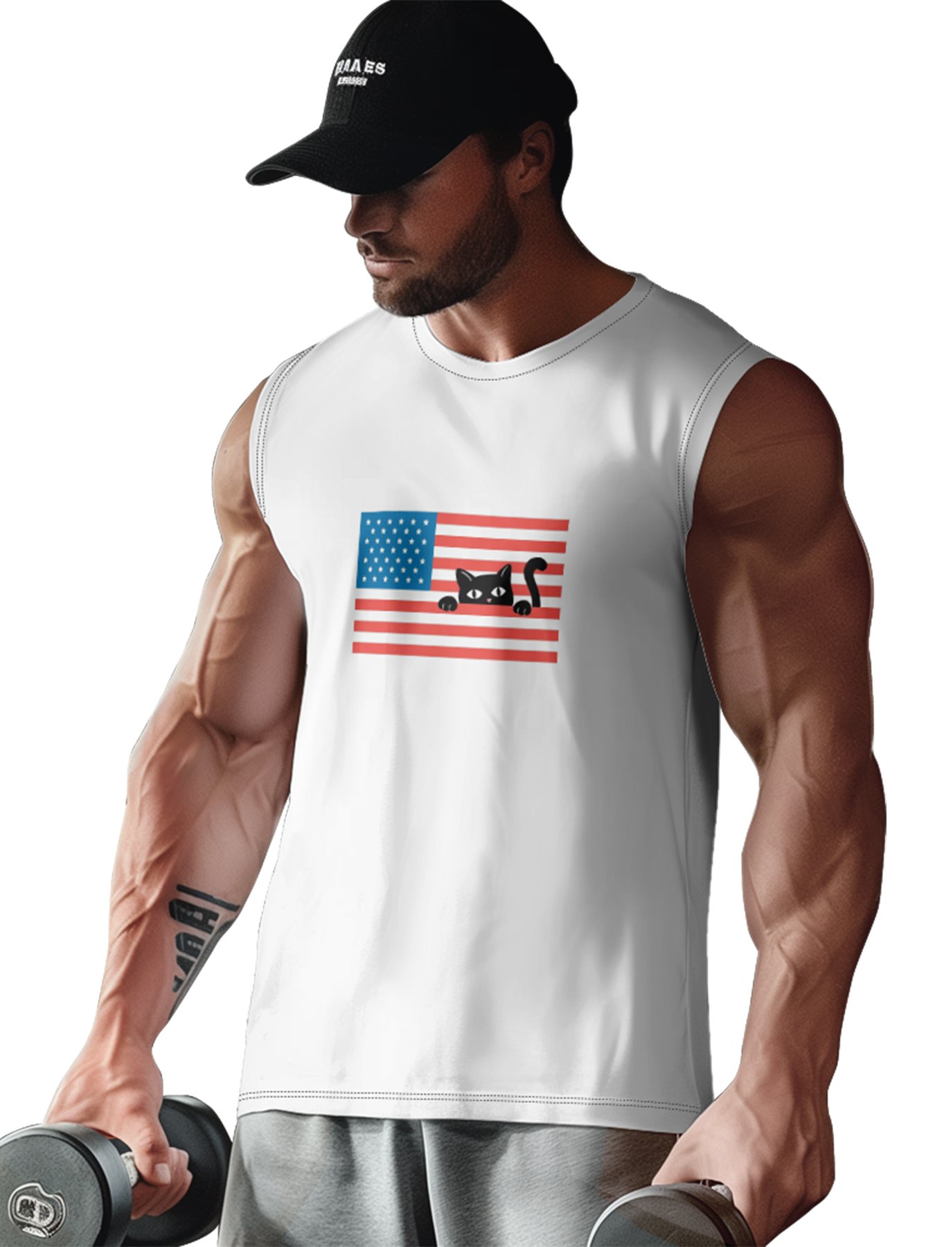 Hardaddy X Artist Coffee Man Mens Crewneck Tank Tops American Flag Cat Beach Sleeveless Shirt