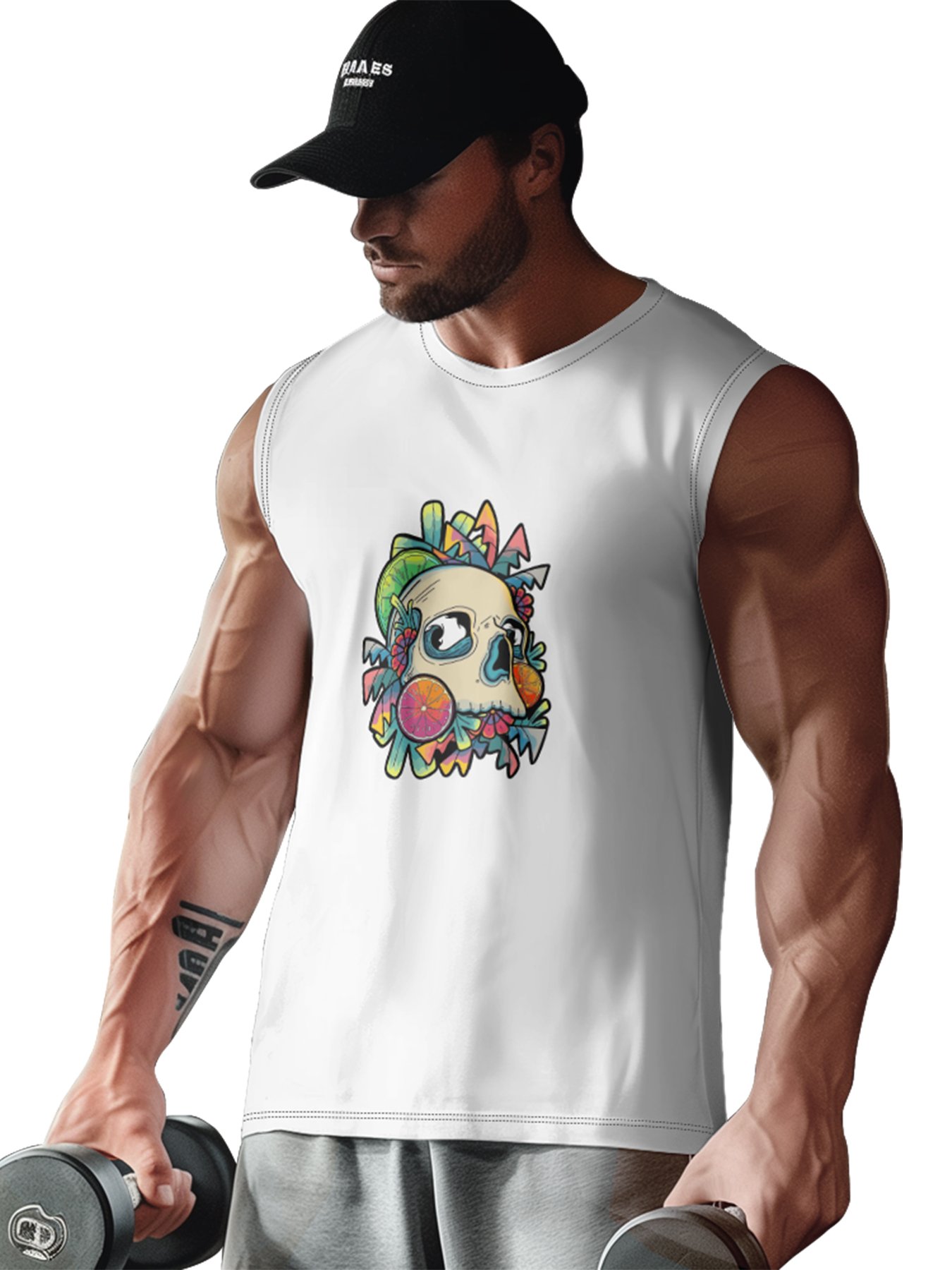 Hardaddy X Artist Stephen Wade Mens Crewneck Tank Tops Skull Beach Sleeveless Shirt