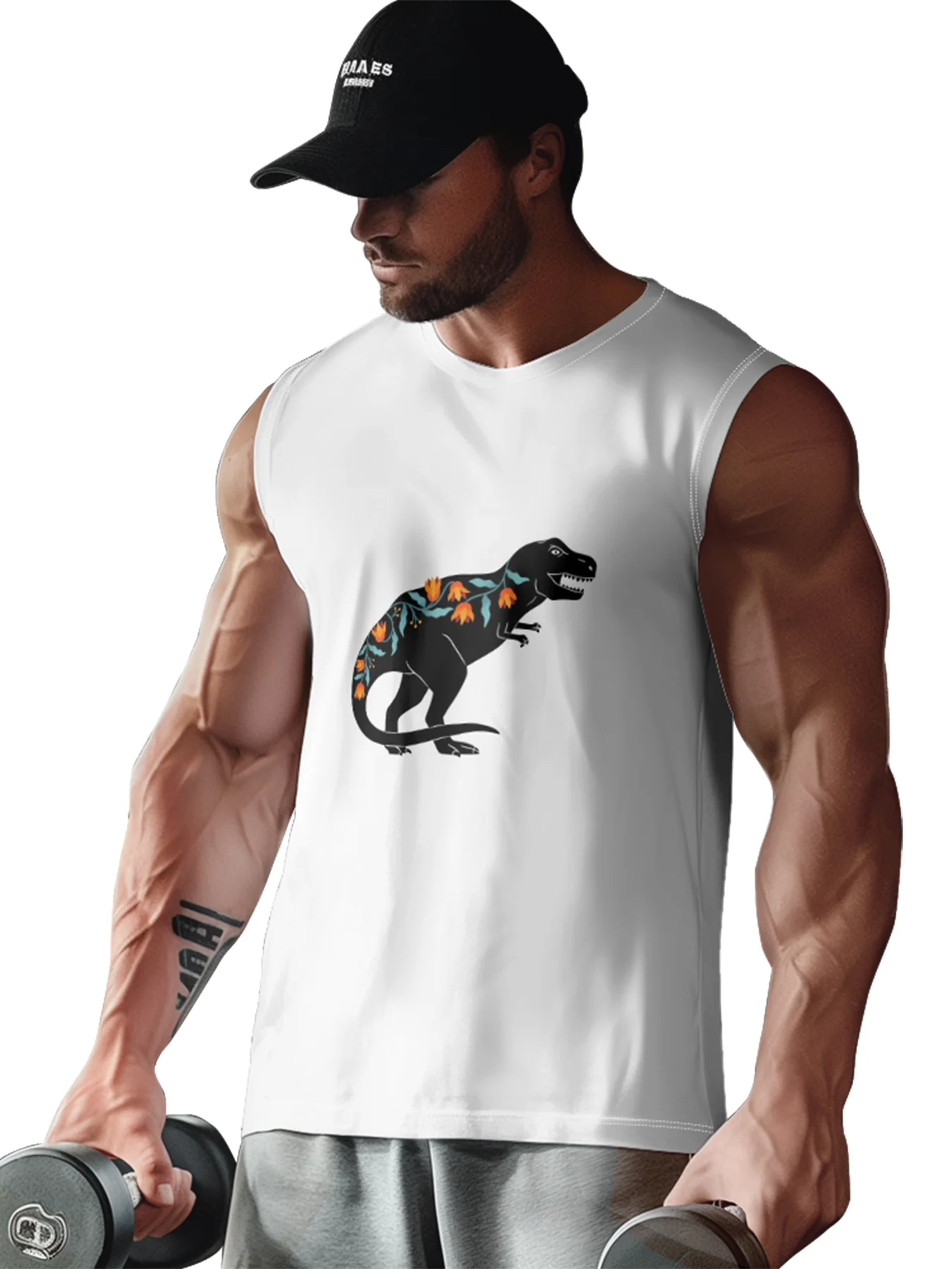 Hardaddy X Artist Coffee Man Mens Crewneck Tank Tops Dinosaur Beach Sleeveless Shirt