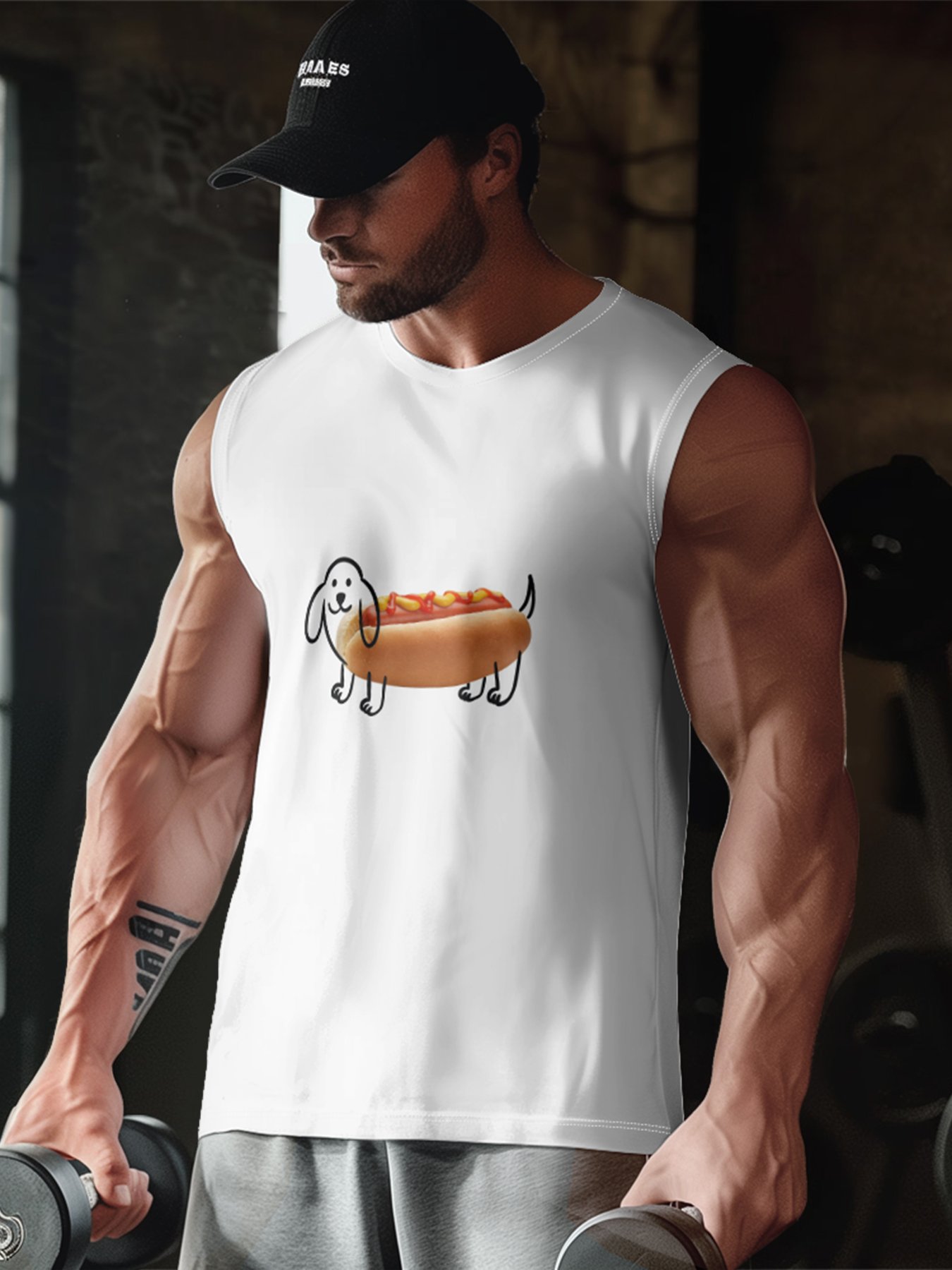 Hardaddy X Artist Coffee Man Mens Crewneck Tank Tops Hot Dog Beach Sleeveless Shirt