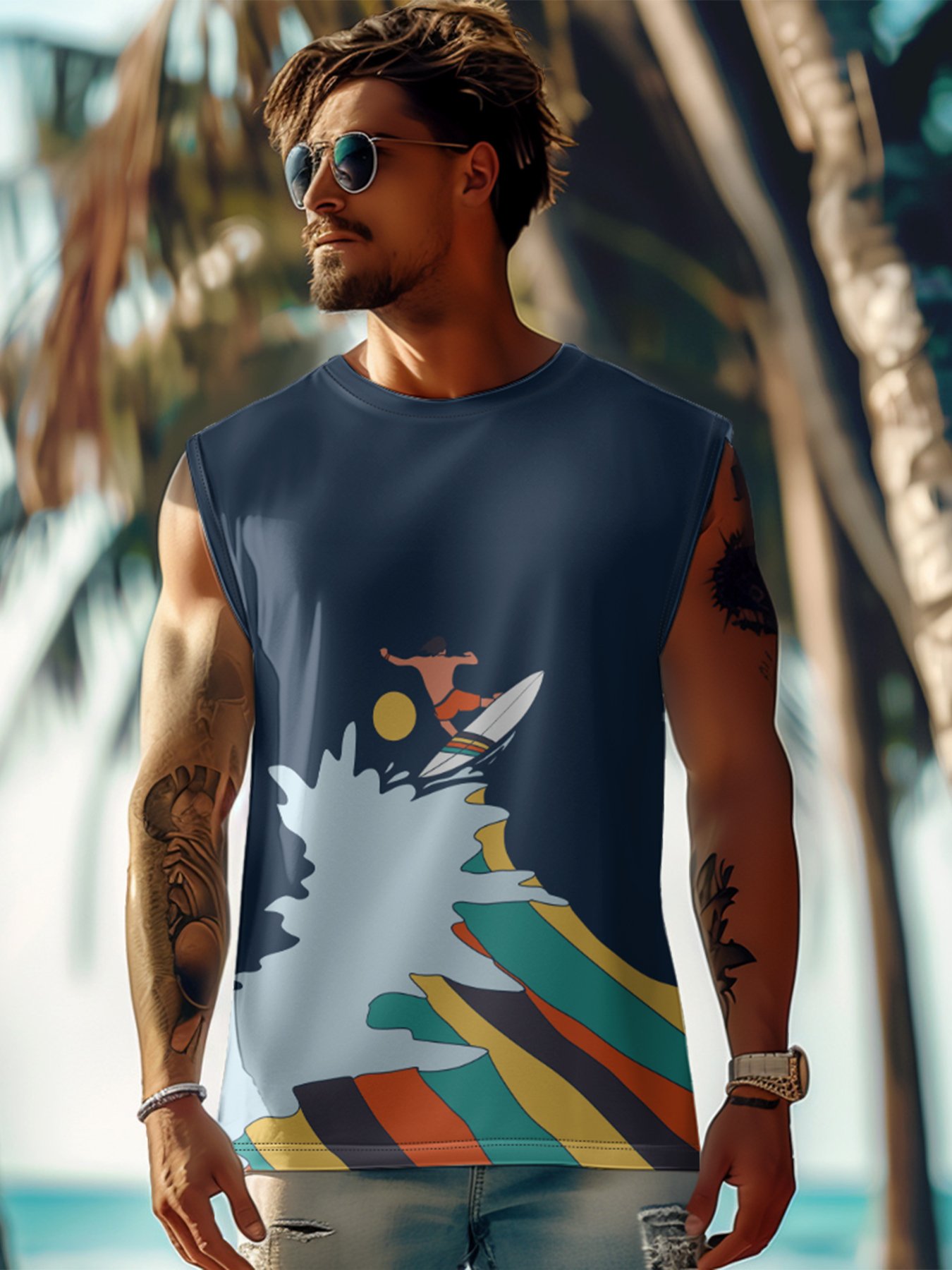 Hardaddy X Artist Stephen Wade Mens Crewneck Tank Tops Surfing Beach Sleeveless Shirt