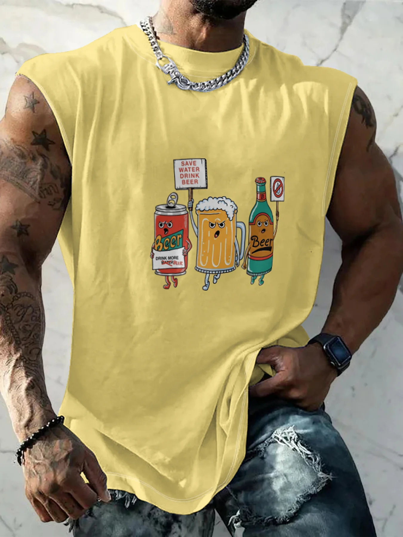 Hardaddy X Artist Coffee Man Mens Crewneck Tank Tops Beer Beach Sleeveless Shirt
