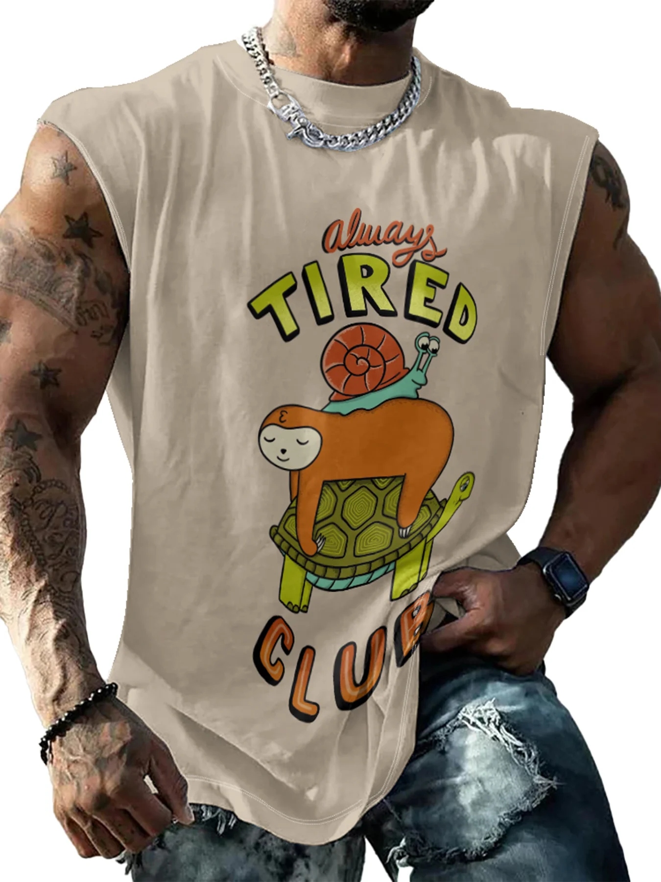 Hardaddy X Artist Coffee Man Mens Crewneck Tank Tops Turtle Snail Sloth Beach Sleeveless Shirt