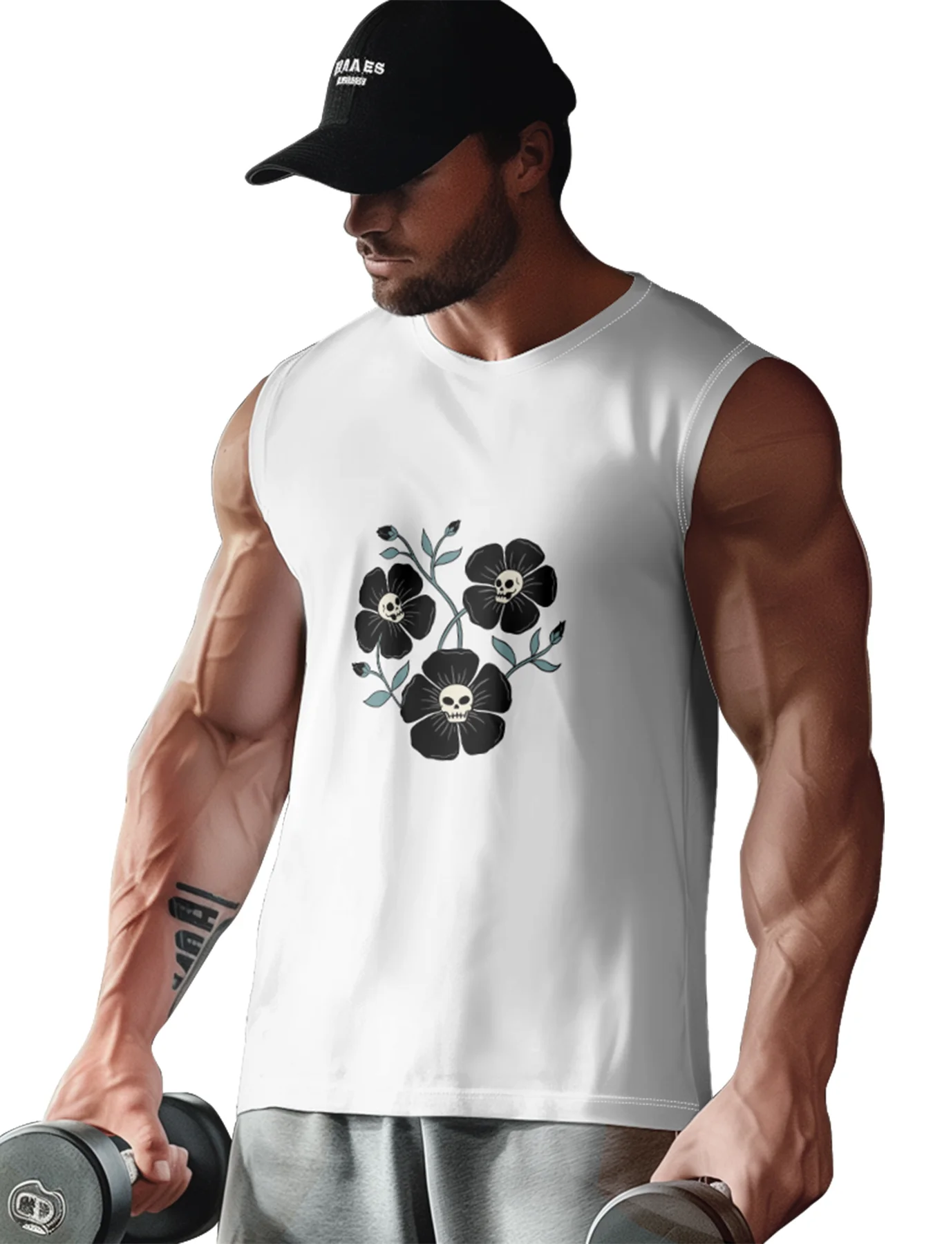 Hardaddy X Artist Coffee Man Mens Crewneck Tank Tops Skull Floral Beach Sleeveless Shirt