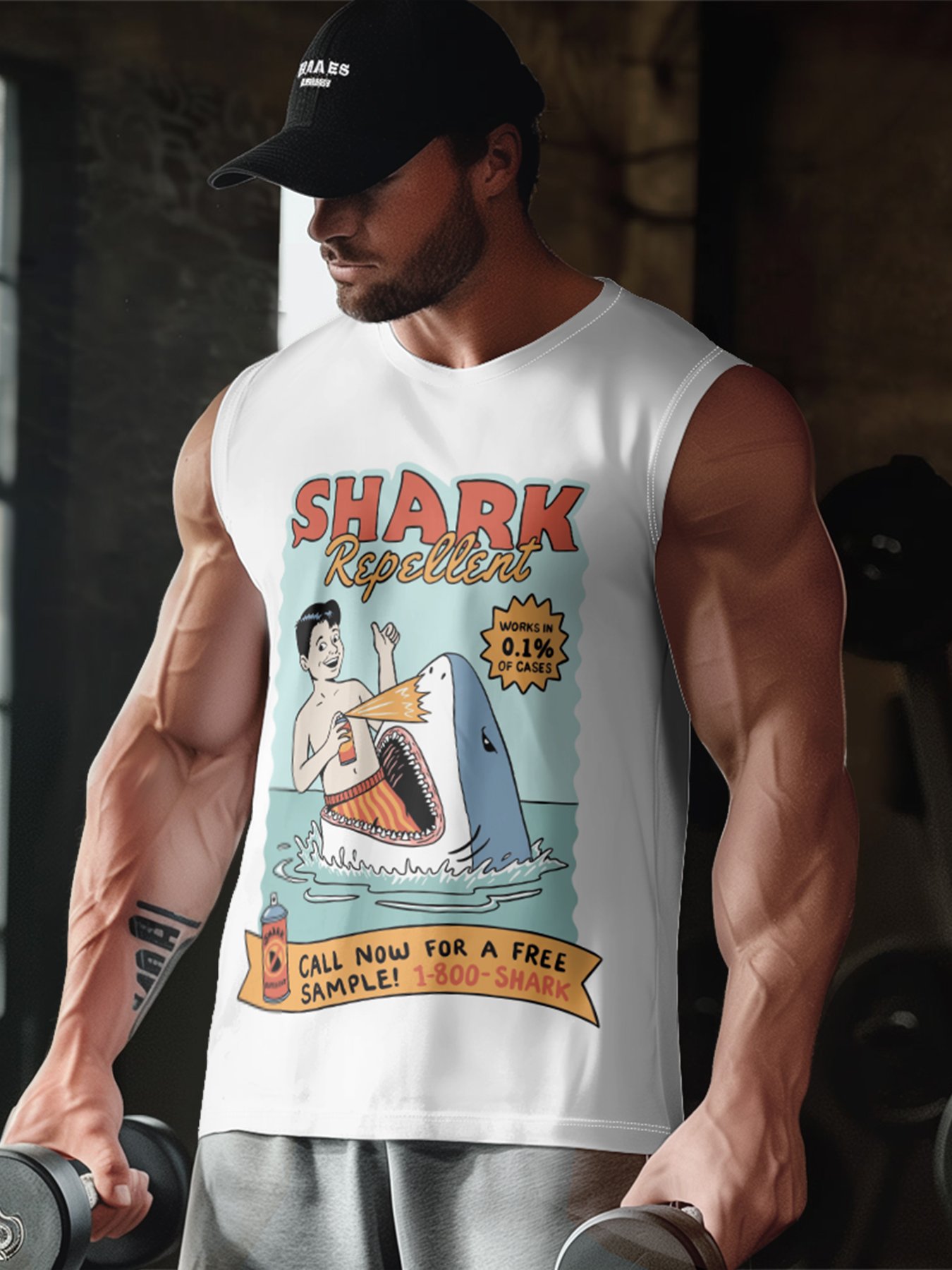 Hardaddy X Artist Coffee Man Mens Crewneck Tank Tops Shark Repellent Beach Sleeveless Shirt