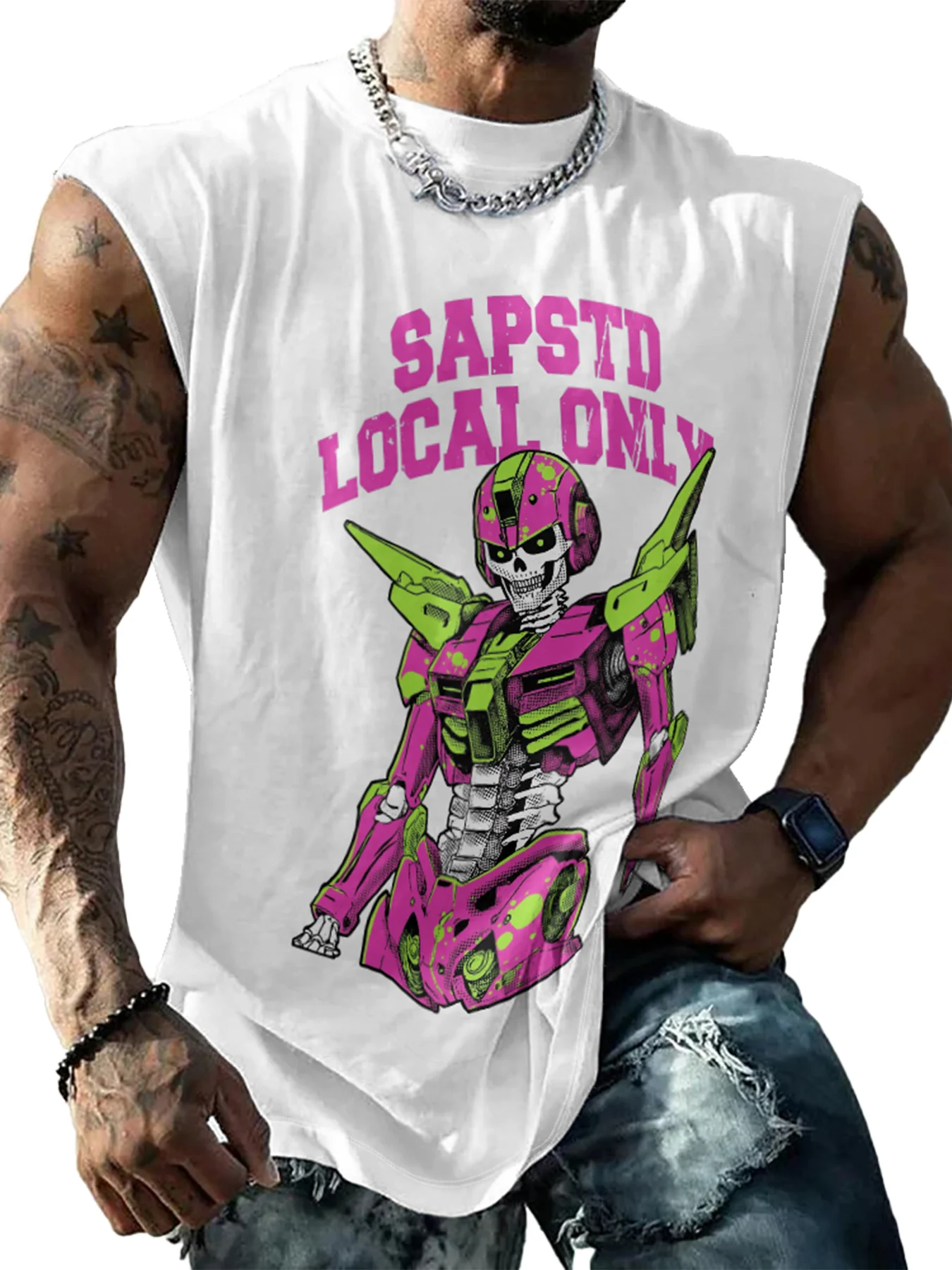 Hardaddy X Artist Muhammad Ilyas Saputro Mens Crewneck Tank Tops Japan Gundam Sleeveless T-Shirt