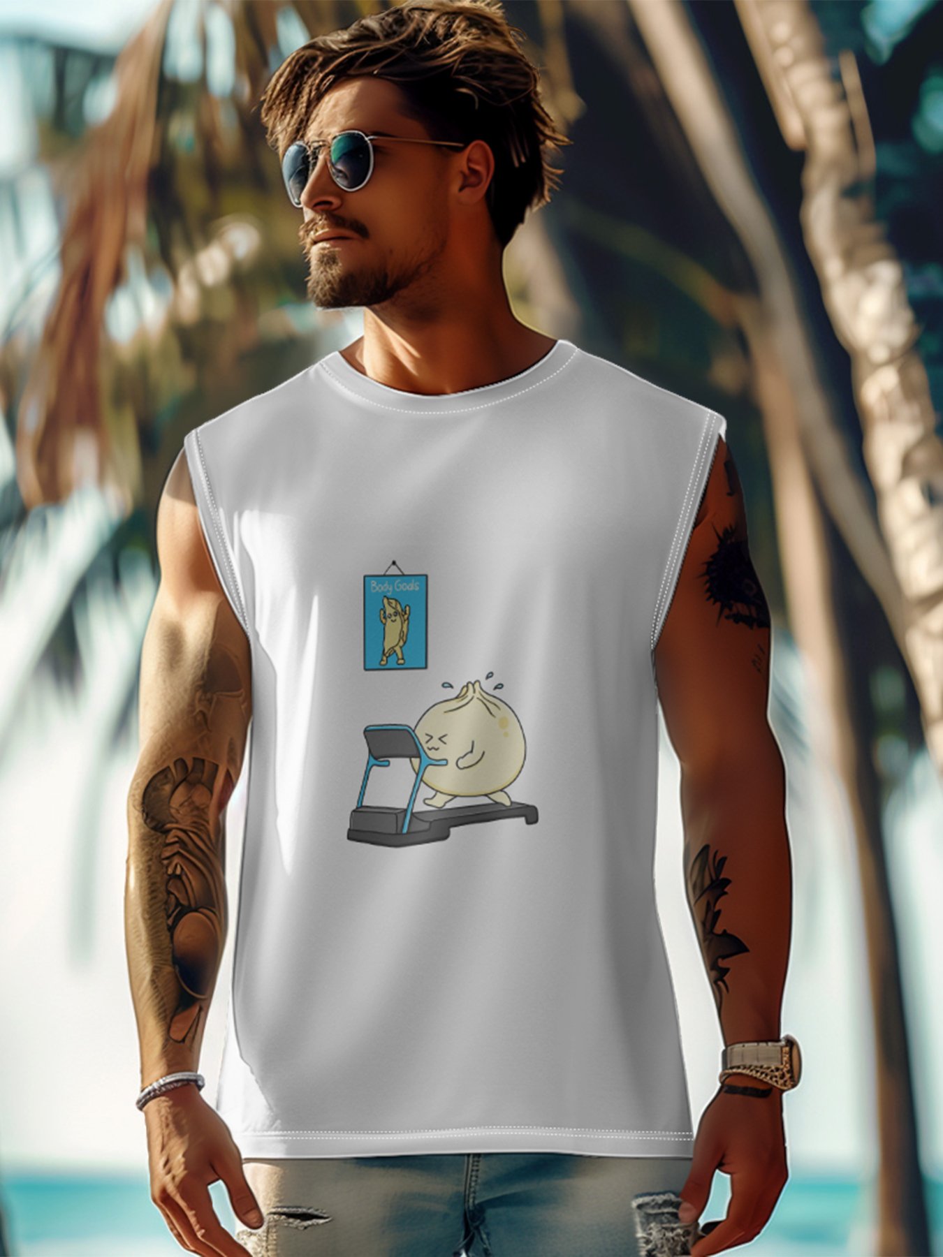 Hardaddy X Artist Kimprut Imut Mens Crewneck Tank Tops Xiao Long Bao Beach Sleeveless Shirt