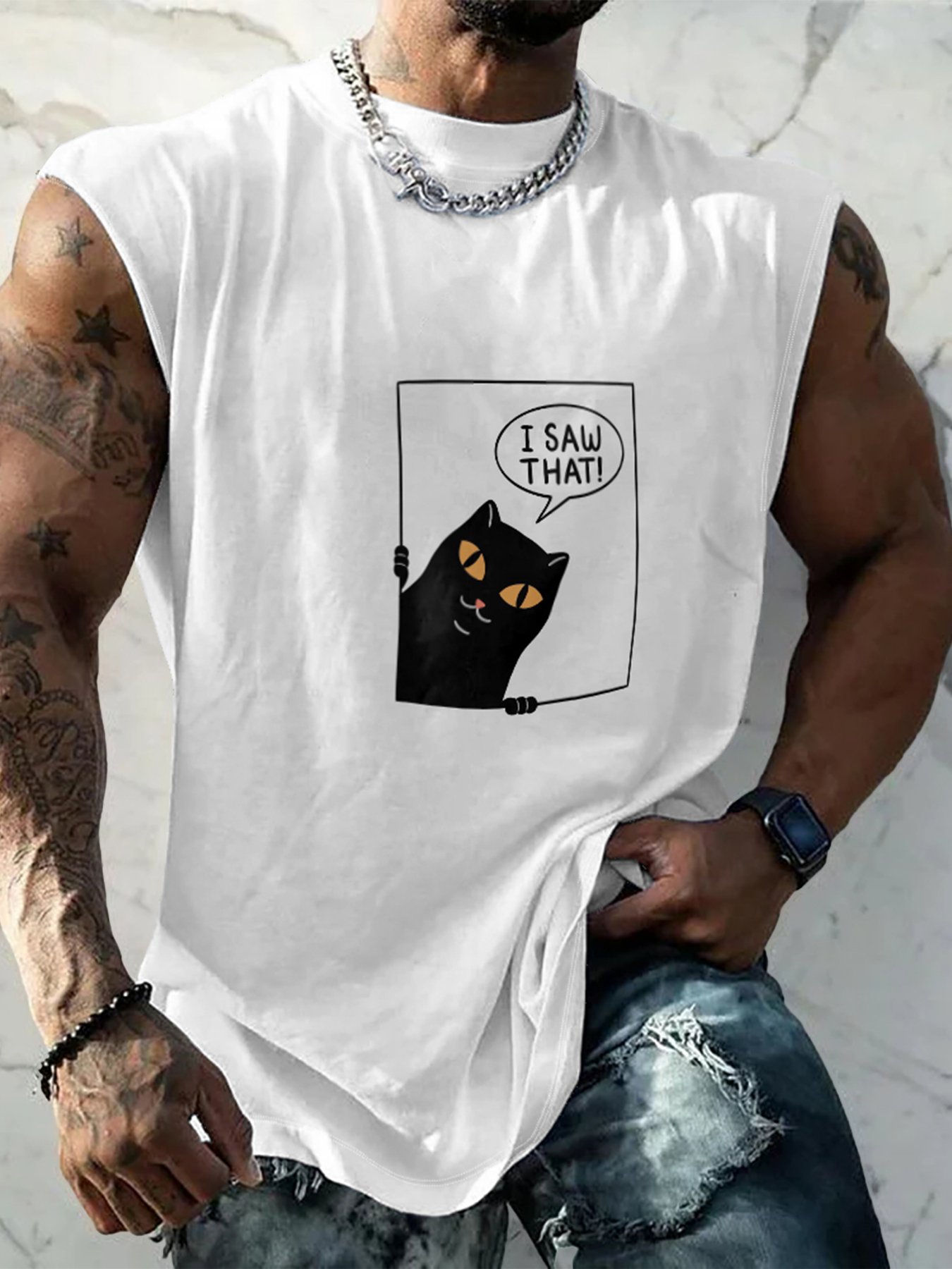 Hardaddy X Artist Coffee Man Mens Crewneck Tank Tops Black Cat Beach Sleeveless Shirt