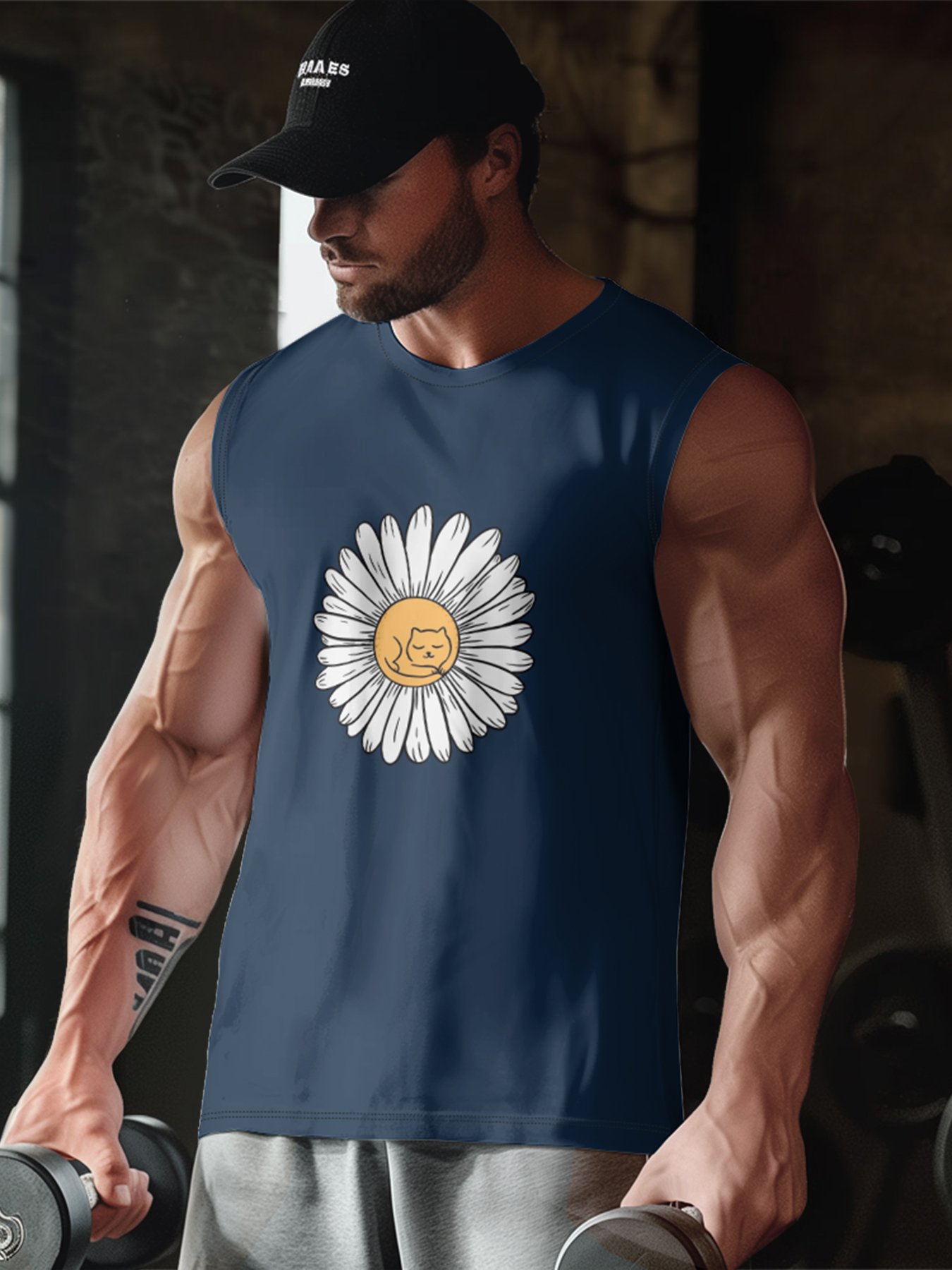 Hardaddy X Artist Coffee Man Mens Crewneck Tank Tops Daisy Cat Beach Sleeveless Shirt