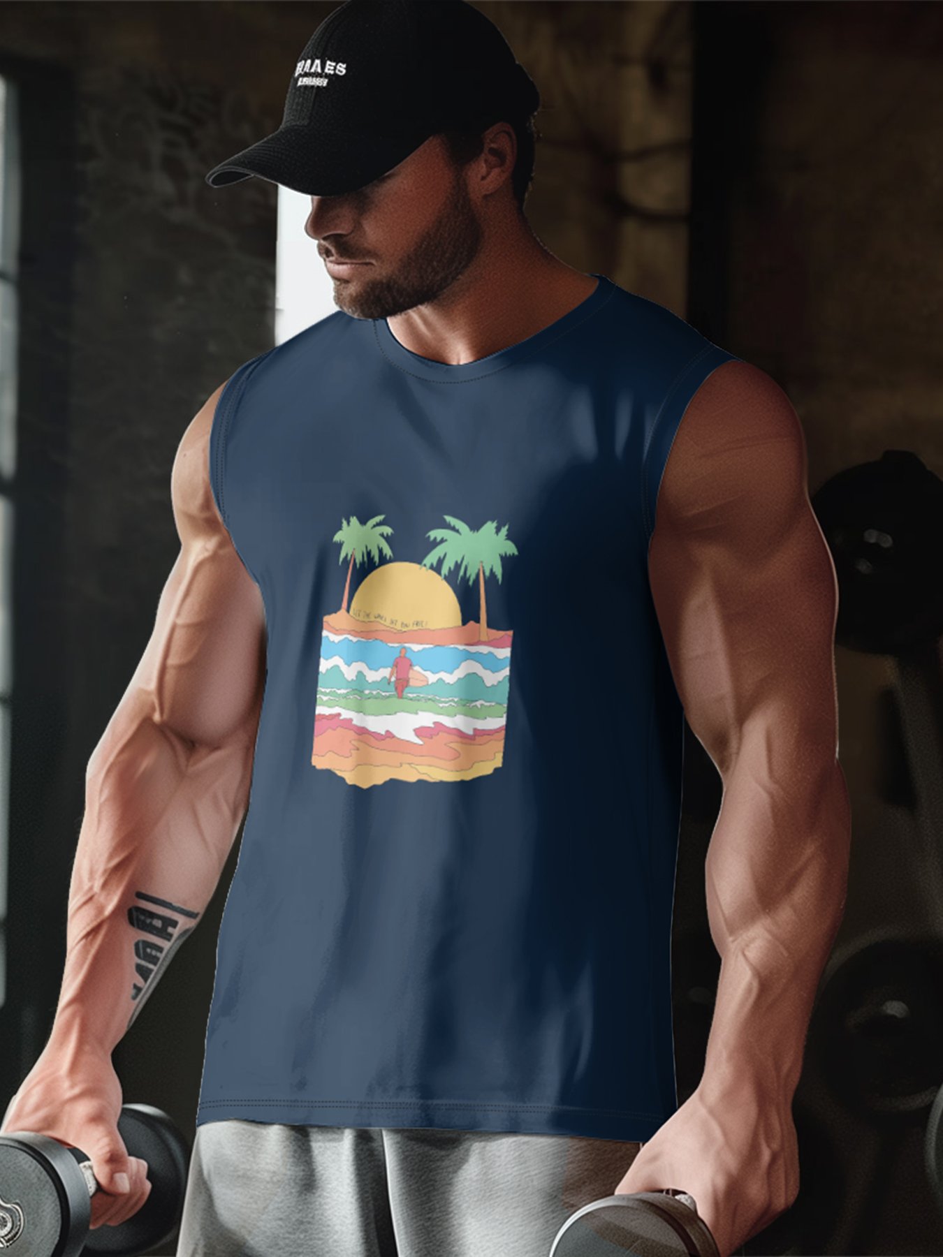Hardaddy X Artist Stephen Wade Mens Crewneck Tank Tops Palm Beach Sleeveless Shirt