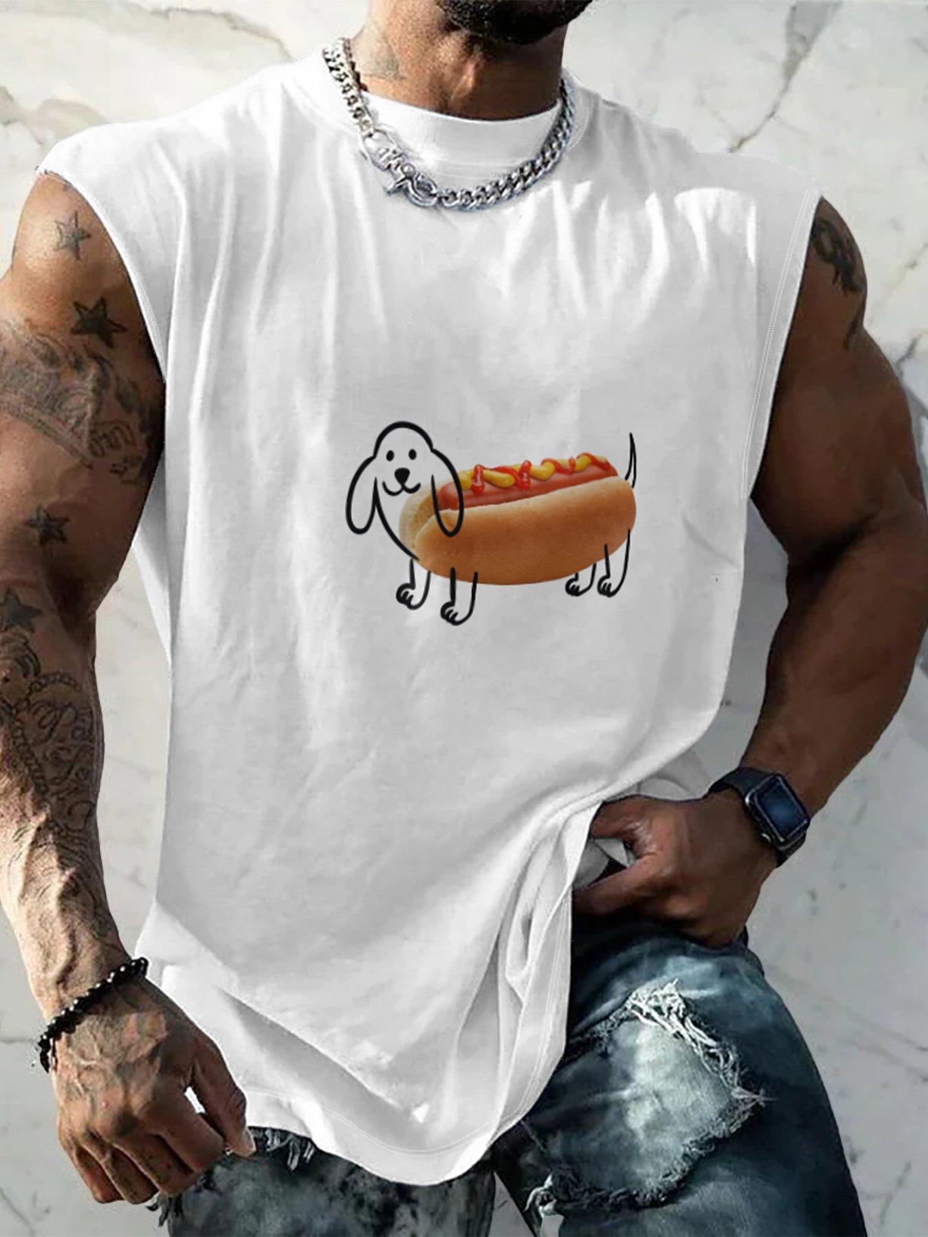 Hardaddy X Artist Coffee Man Mens Crewneck Tank Tops Hot Dog Beach Sleeveless Shirt