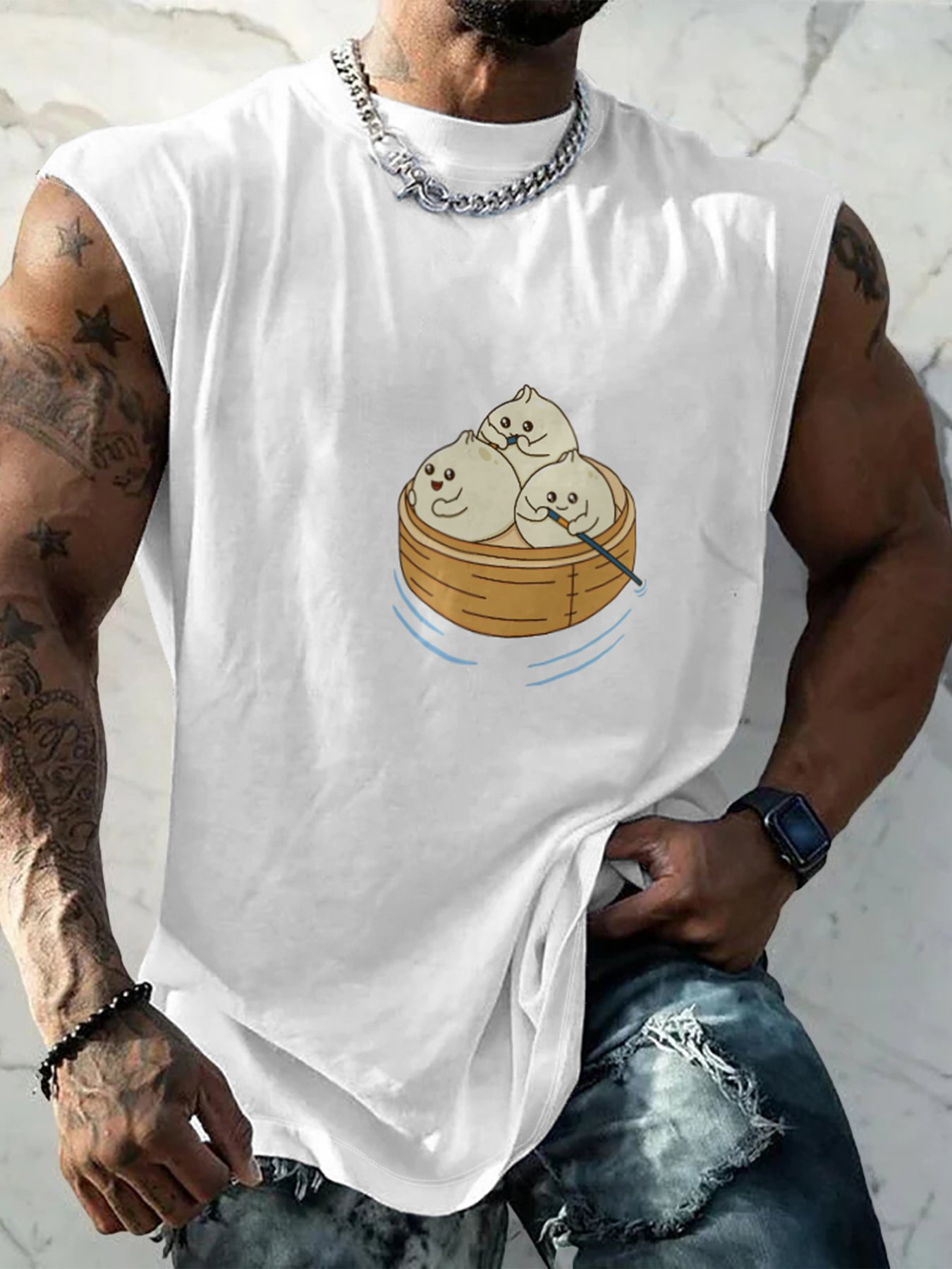 Hardaddy X Artist Kimprut Imut Mens Crewneck Tank Tops Xiao Long Bao Beach Sleeveless Shirt