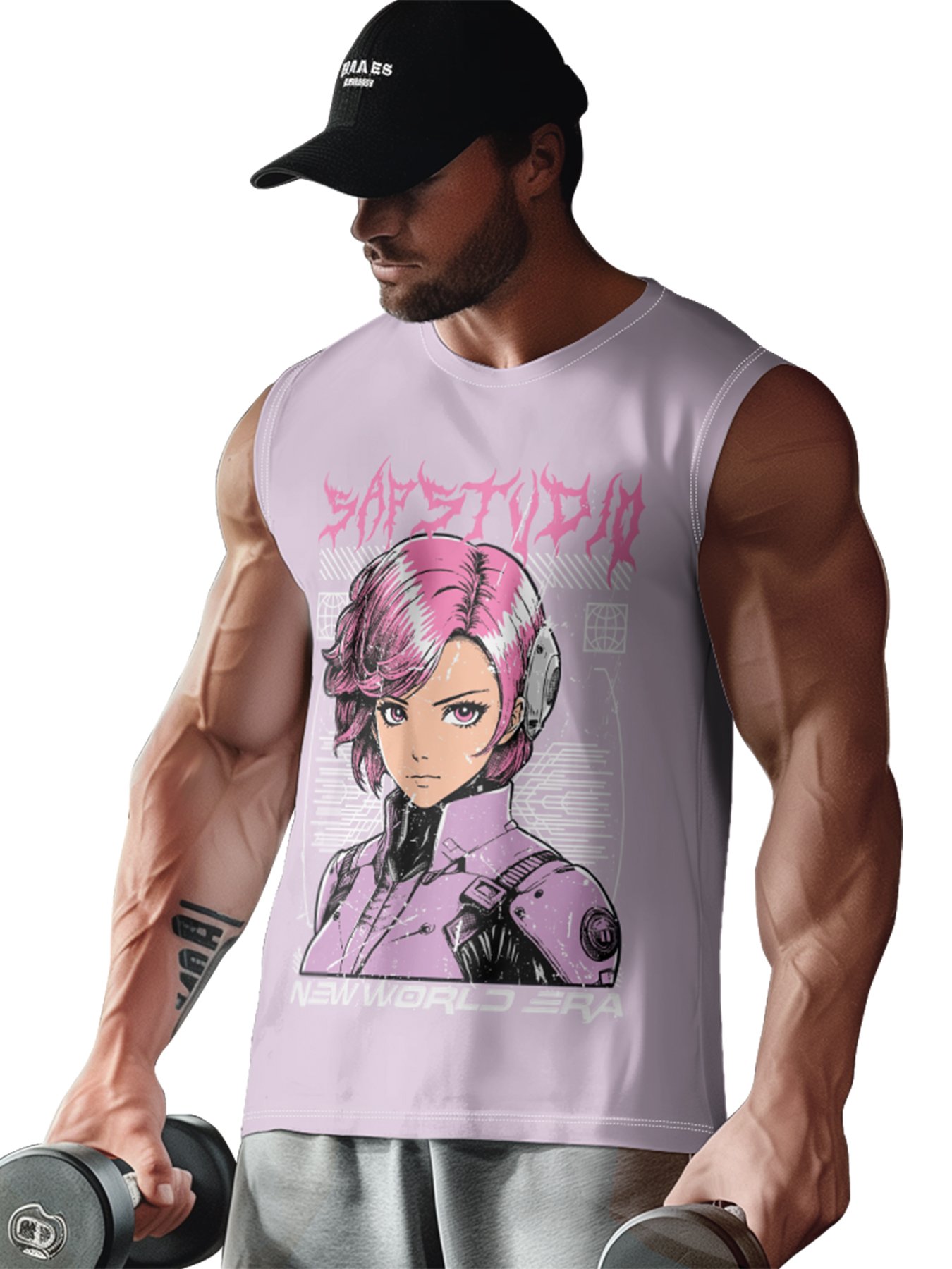 Hardaddy X Artist Muhammad Ilyas Saputro Mens Crewneck Tank Tops Japanese Two-dimensional Cartoon Sleeveless T-Shirt