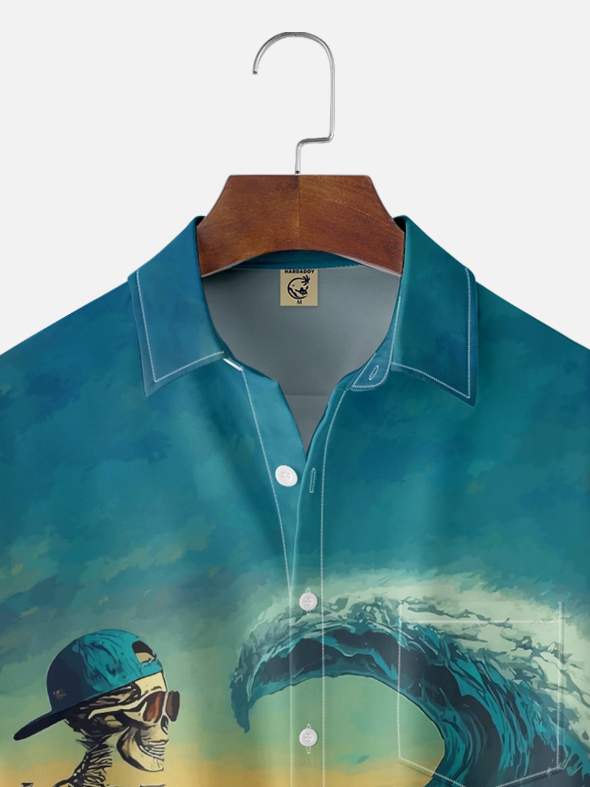 Moisture Wicking Skull Wave Chest Pocket Hawaiian Shirt