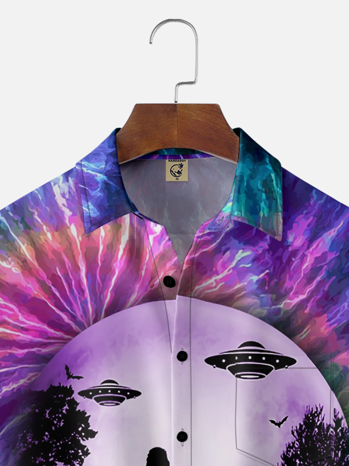 Moisture-Wicking Gradient Color Funny Alien Bigfoot Chest Pocket Hawaiian Shirt