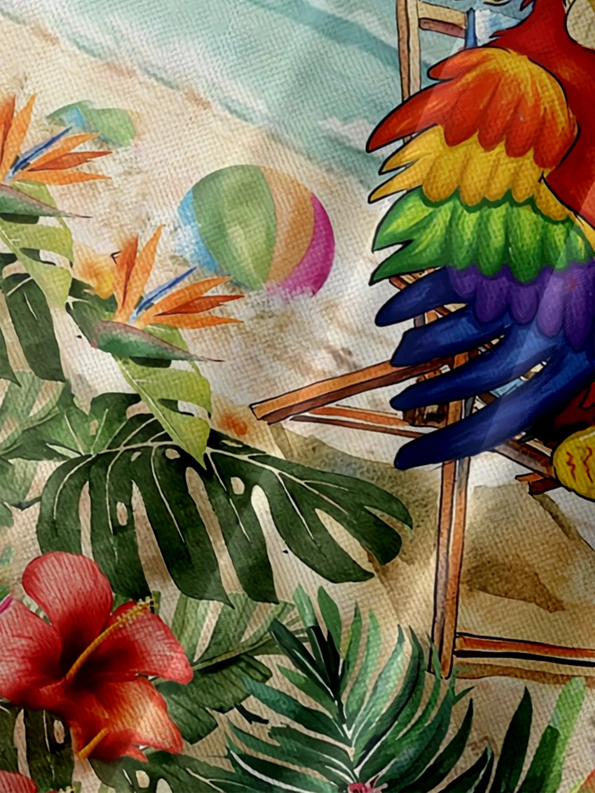 Moisture-Wicking It's 5 O'Clock Somewhere Parrot Coconut Tree Chest Pocket Hawaiian Shirt