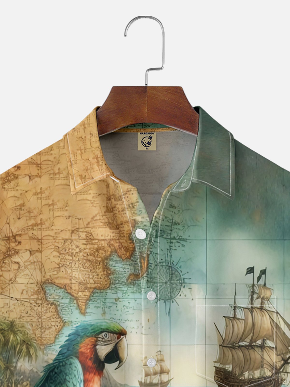 Moisture Wicking Sailboat Parrot Map Chest Pocket Hawaiian Shirt