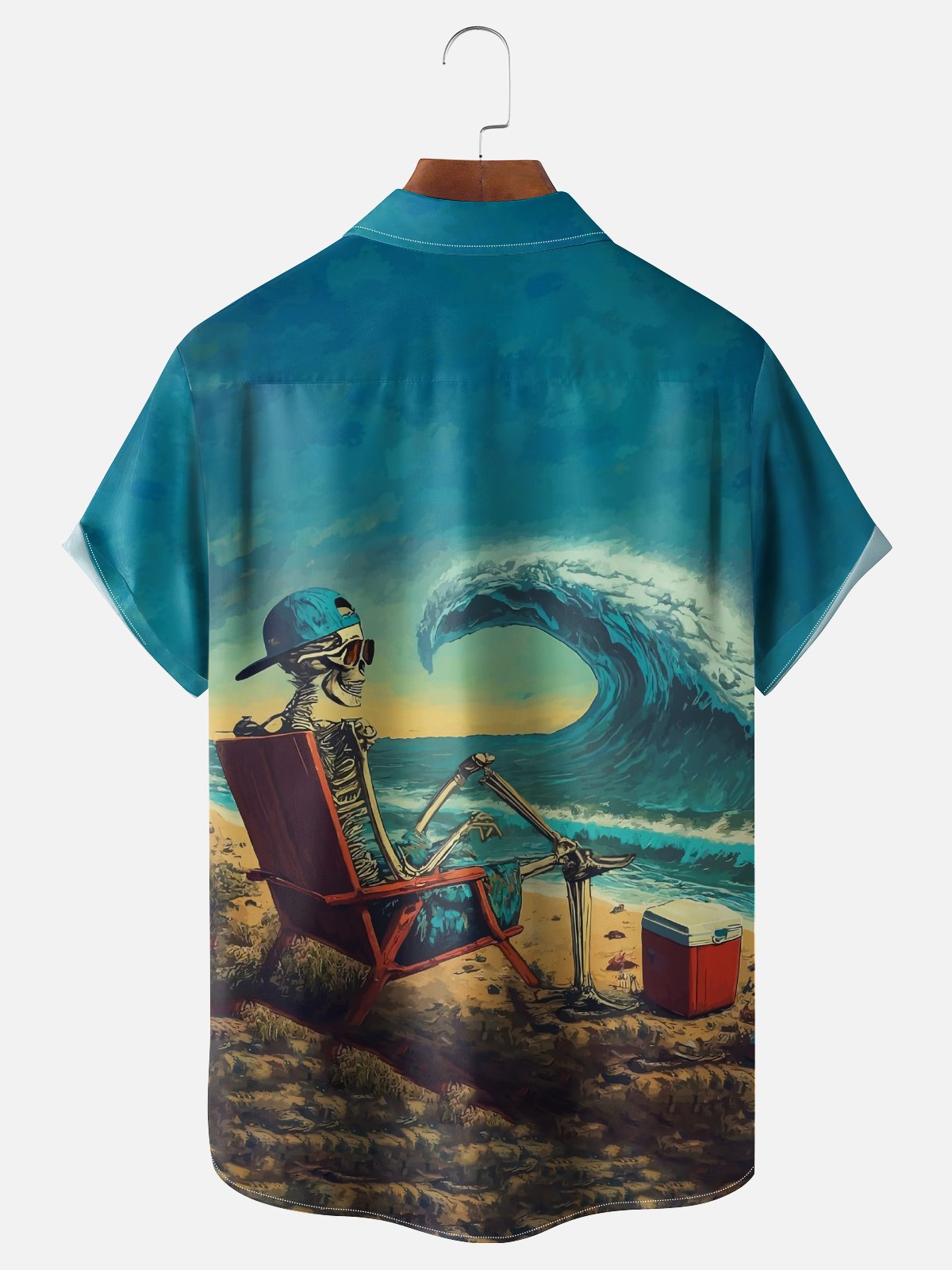 Moisture Wicking Skull Wave Chest Pocket Hawaiian Shirt