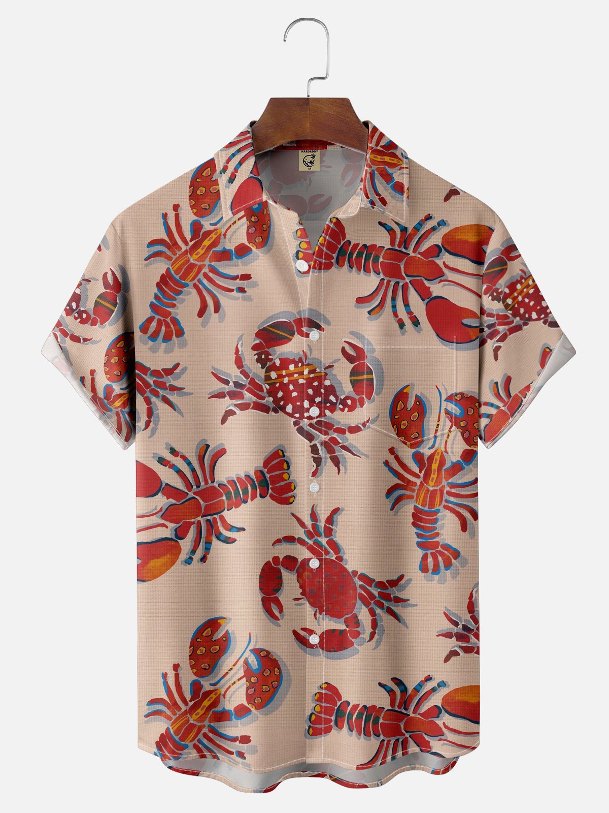 Moisture Wicking Lobster Crab Chest Pocket Hawaiian Shirt