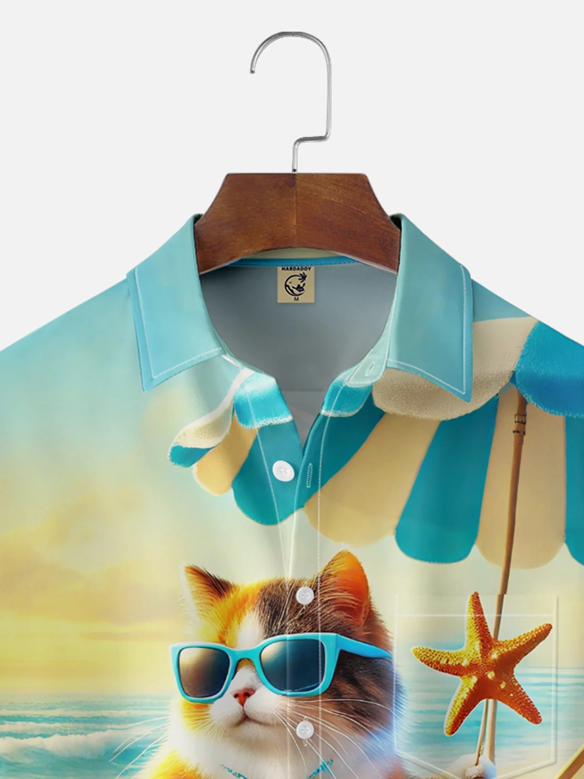 Moisture Wicking Fun Dancing Hula Cat Beach Chest Pocket Hawaiian Shirt