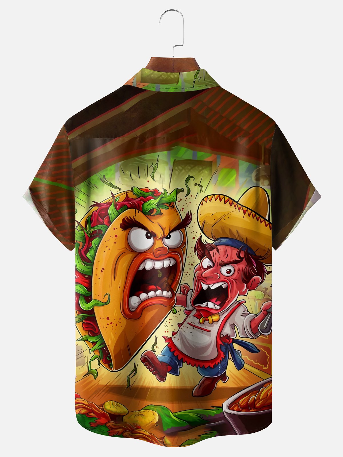 Moisture-Wicking Mexican Fun Taco Chest Pocket Hawaiian Shirt