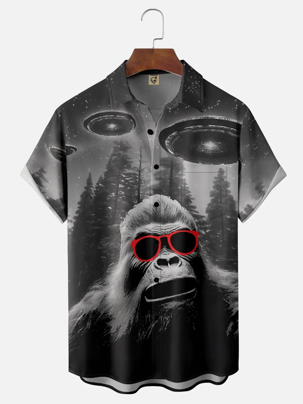 Moisture Wicking Fun Funny Bigfoot Chest Pocket Hawaiian Shirt